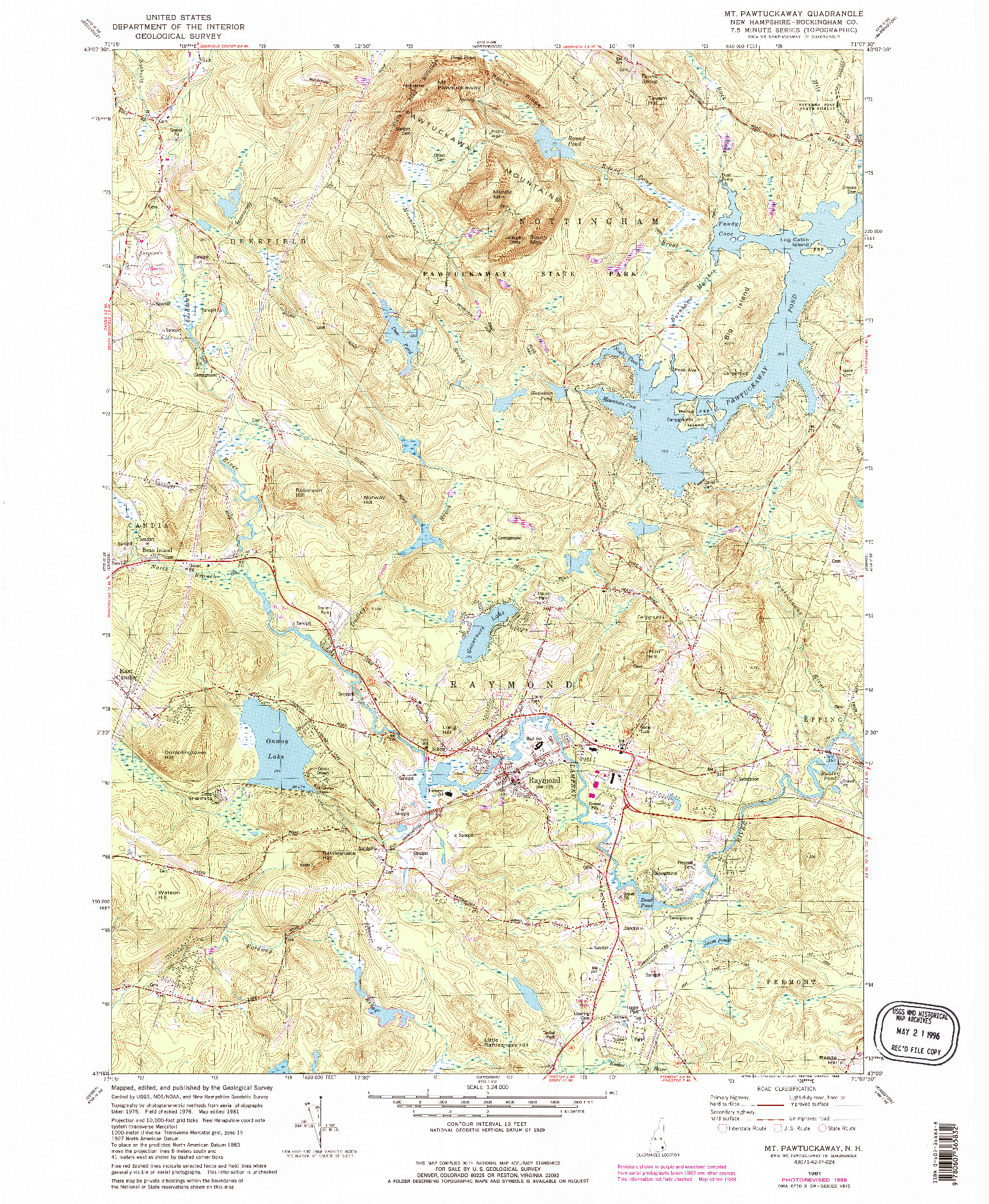 USGS 1:24000-SCALE QUADRANGLE FOR MT. PAWTUCKAWAY, NH 1981