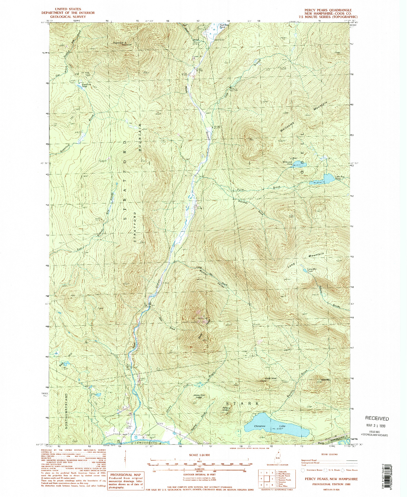 USGS 1:24000-SCALE QUADRANGLE FOR PERCY PEAKS, NH 1988