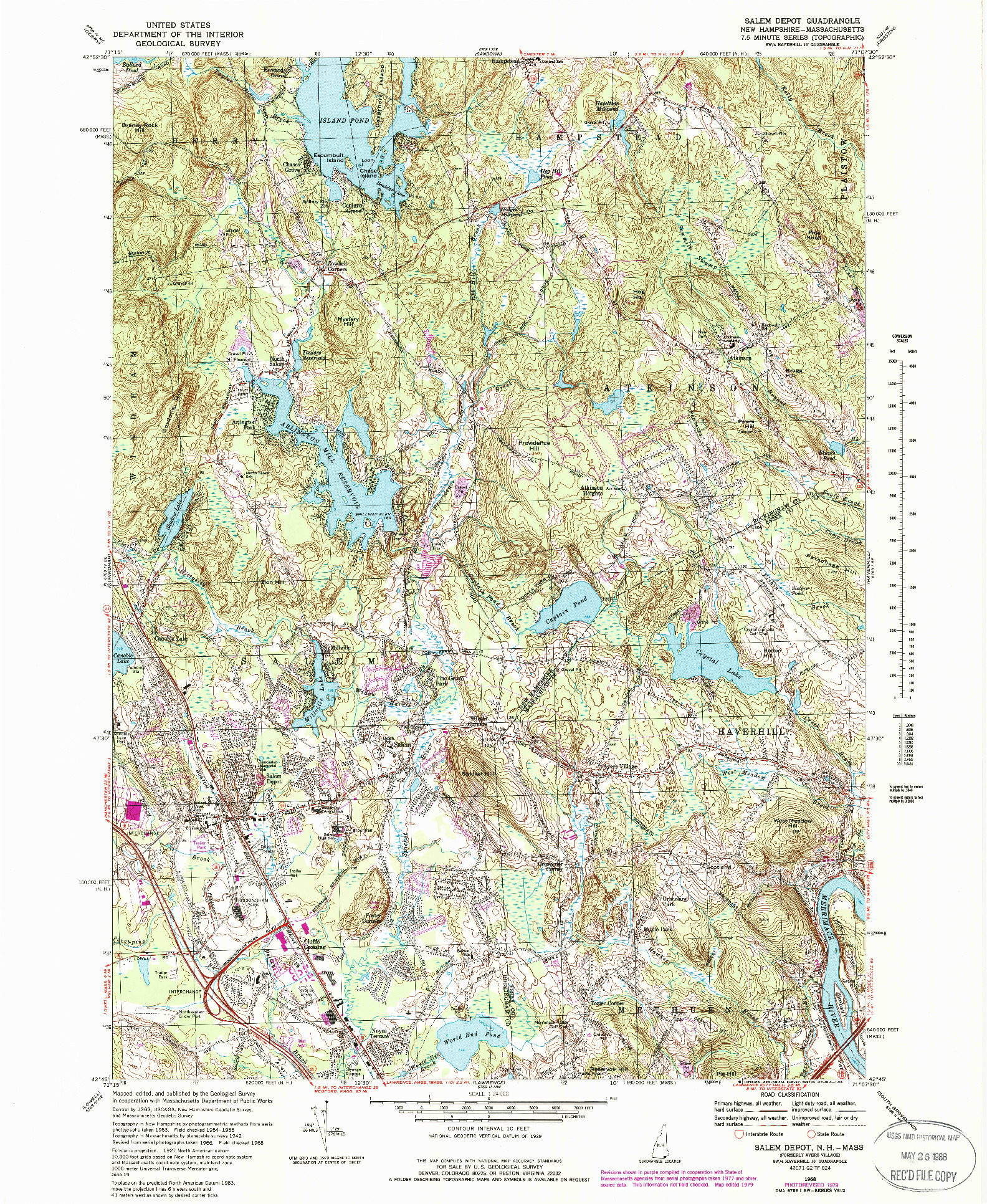 USGS 1:24000-SCALE QUADRANGLE FOR SALEM DEPOT, NH 1968