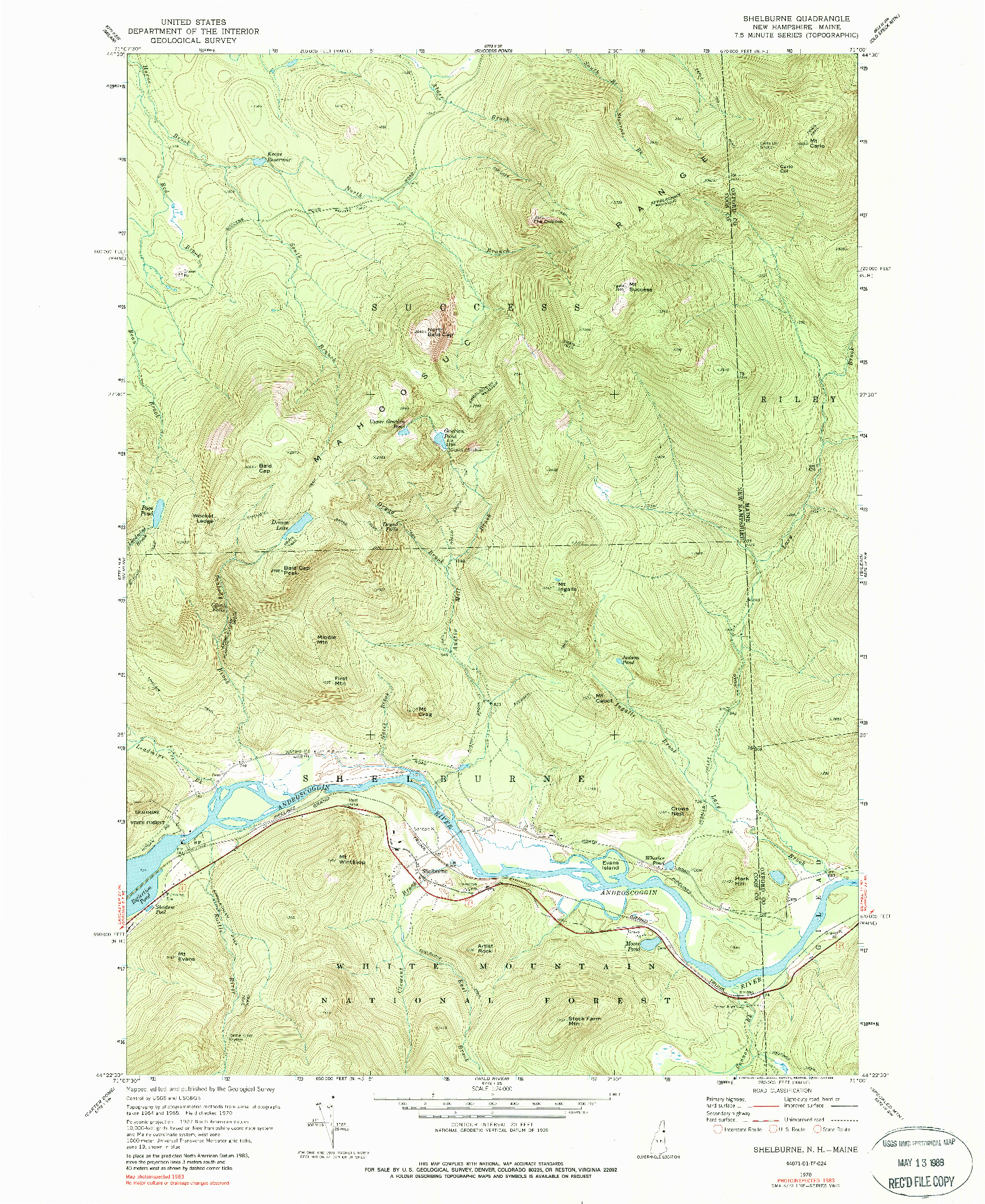 USGS 1:24000-SCALE QUADRANGLE FOR SHELBURNE, NH 1970