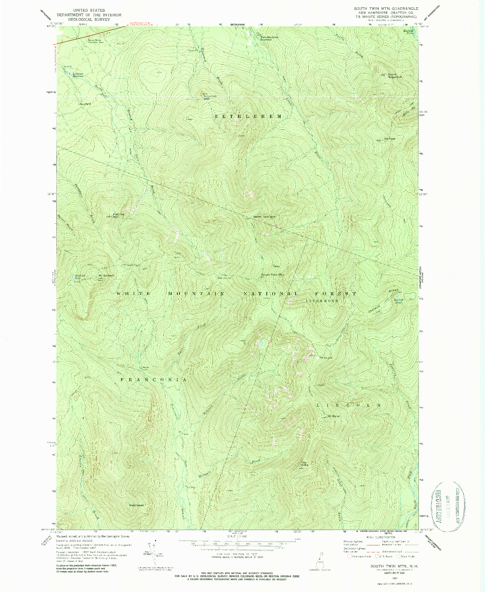 USGS 1:24000-SCALE QUADRANGLE FOR SOUTH TWIN MTN, NH 1967