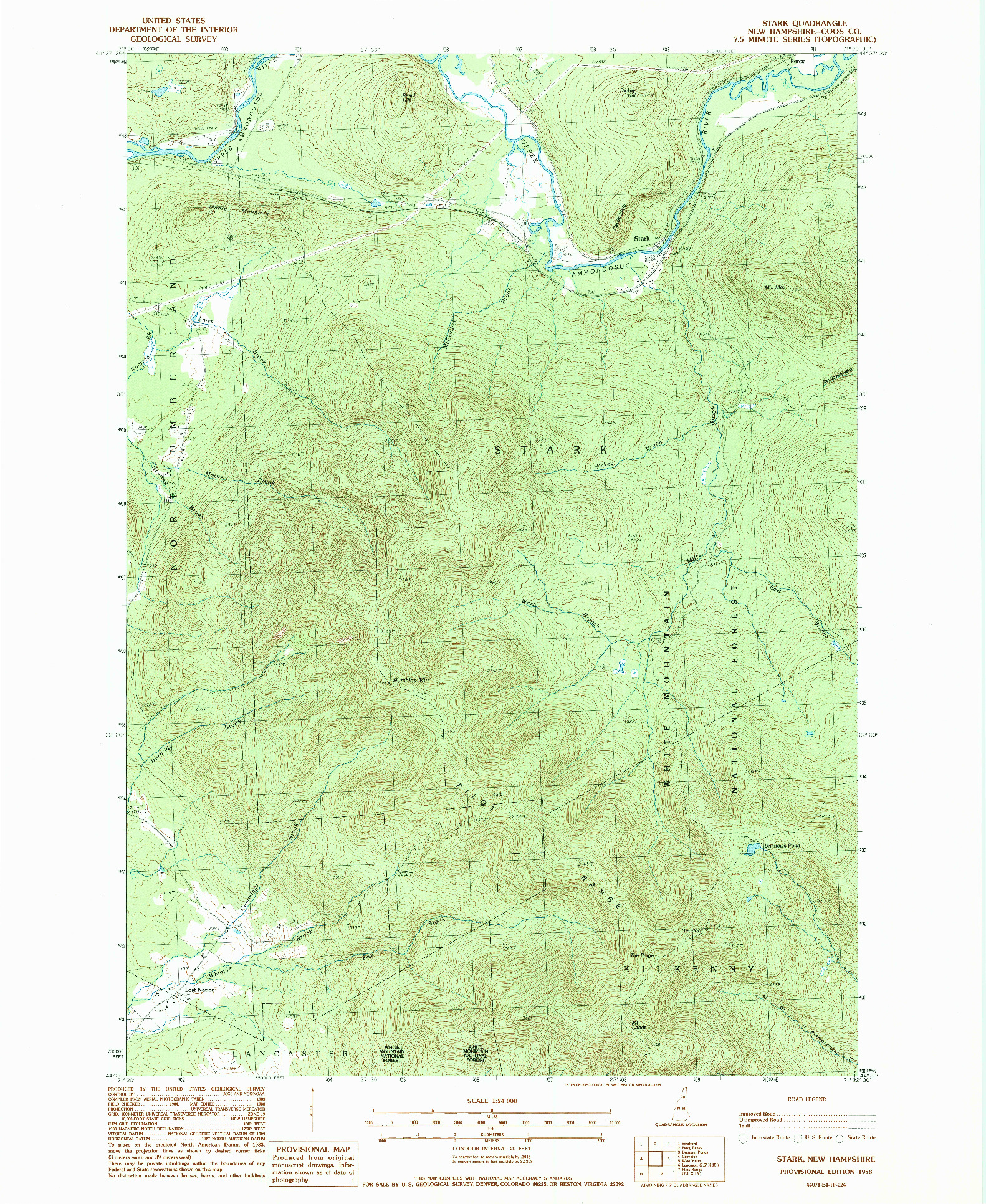USGS 1:24000-SCALE QUADRANGLE FOR STARK, NH 1988