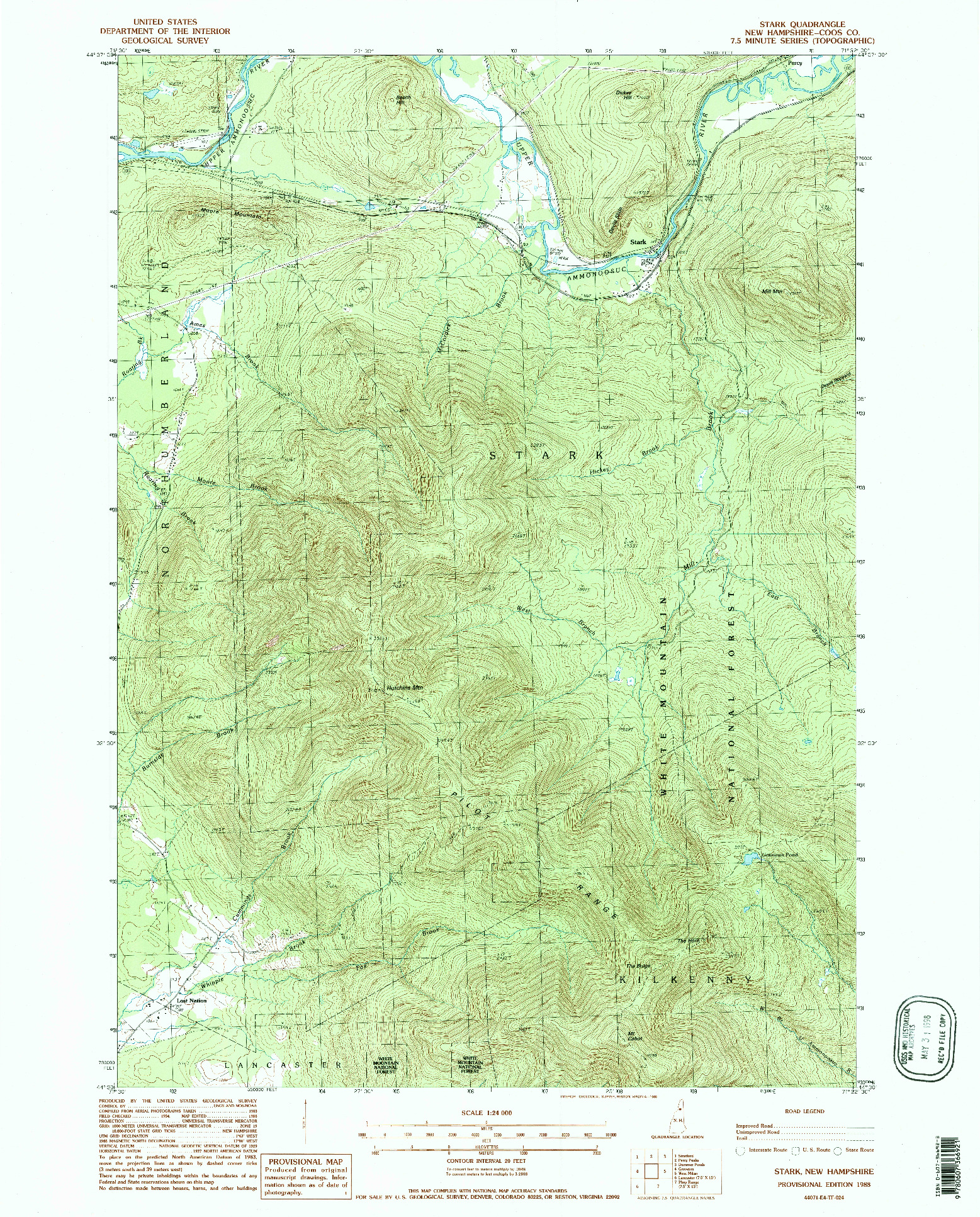 USGS 1:24000-SCALE QUADRANGLE FOR STARK, NH 1988