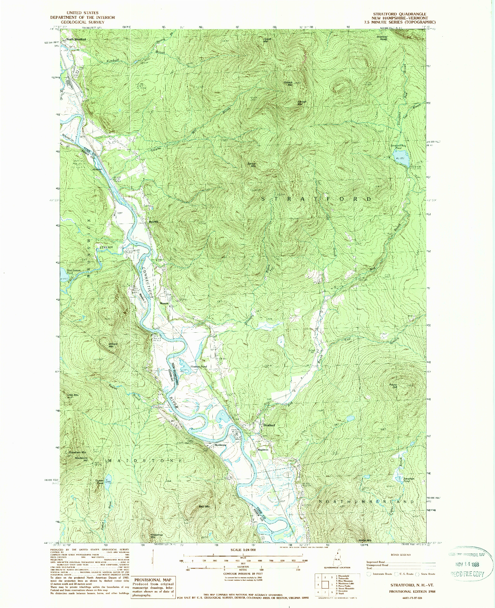 USGS 1:24000-SCALE QUADRANGLE FOR STRATFORD, NH 1988