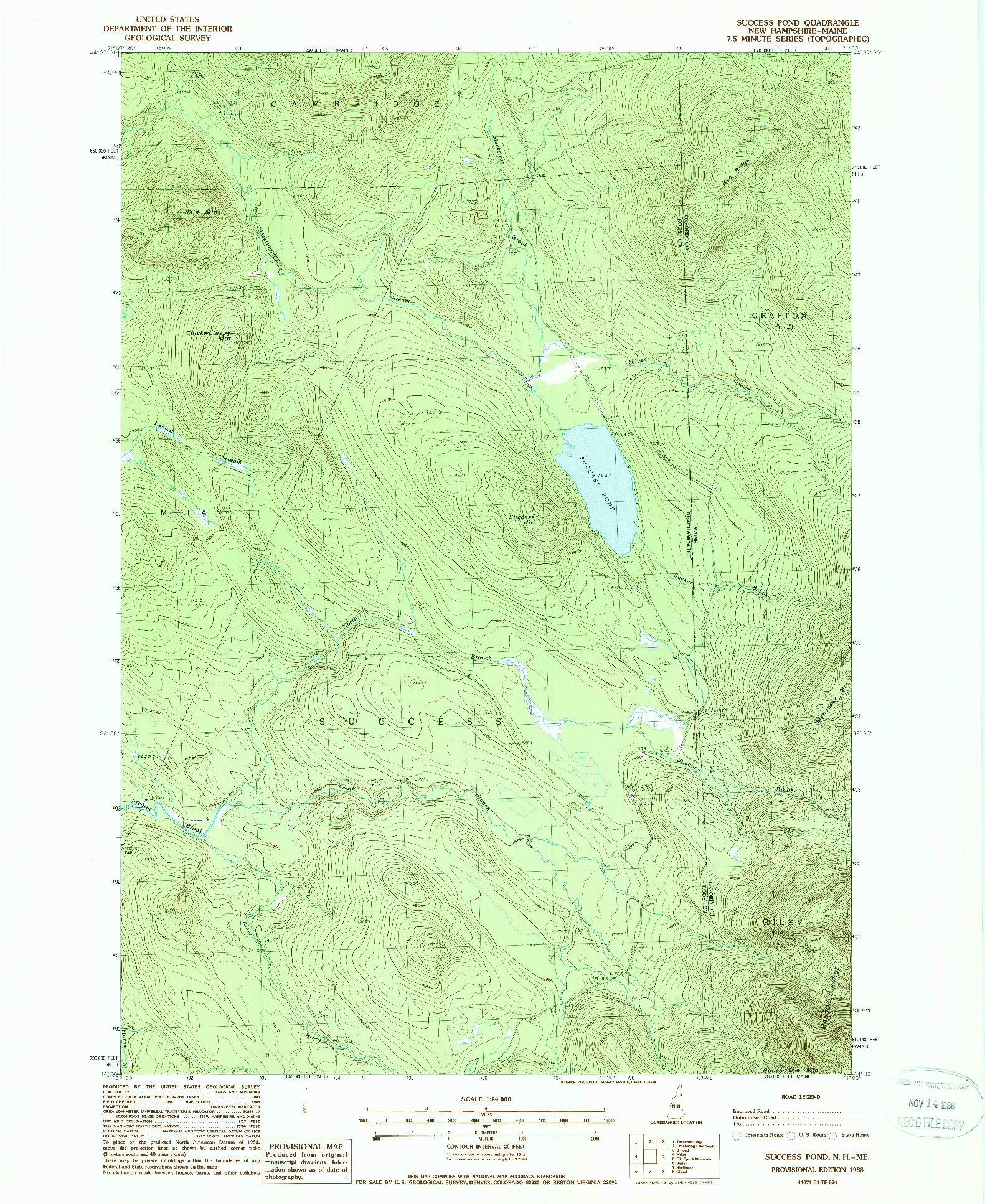 USGS 1:24000-SCALE QUADRANGLE FOR SUCCESS POND, NH 1988