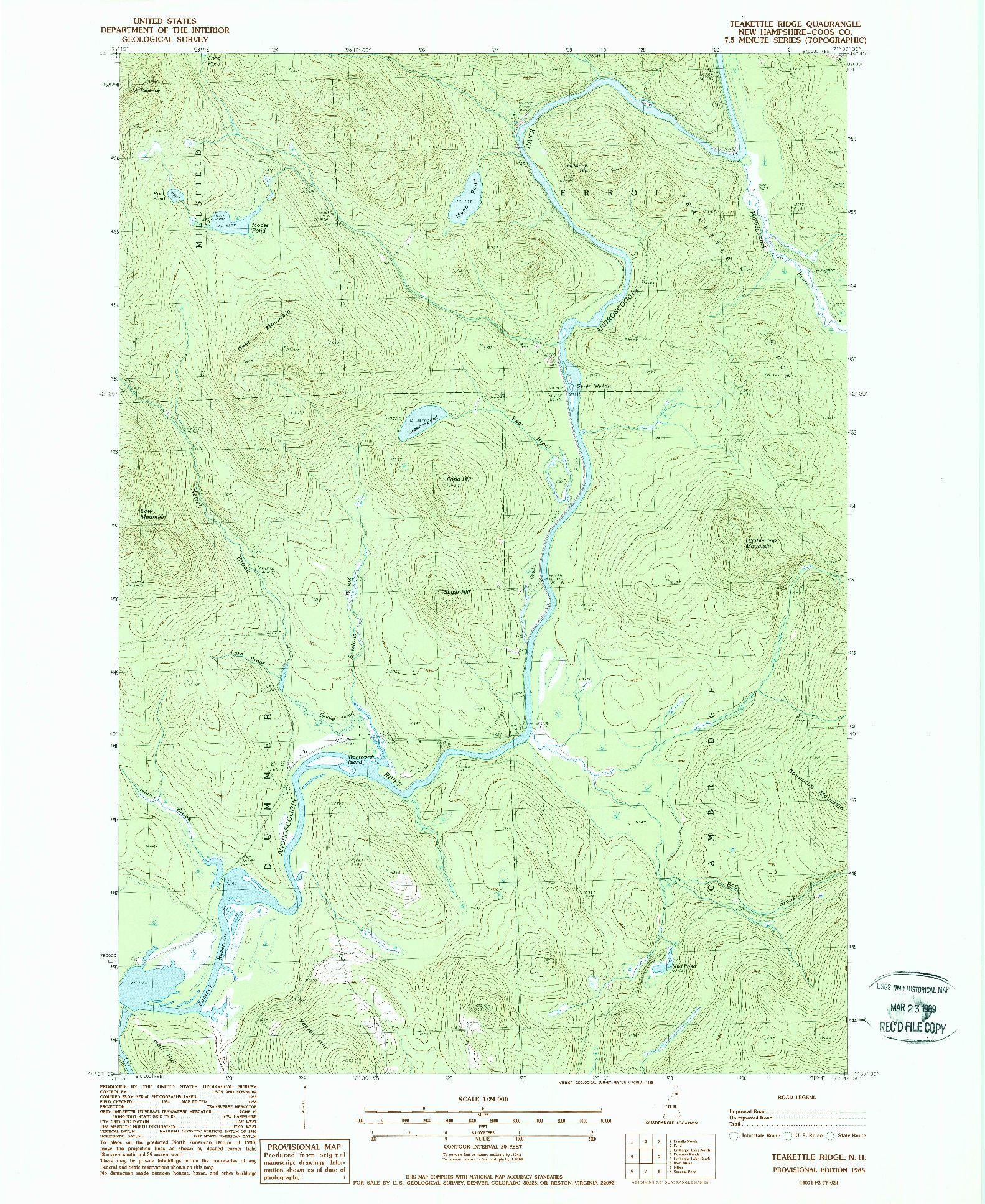 USGS 1:24000-SCALE QUADRANGLE FOR TEAKETTLE RIDGE, NH 1988