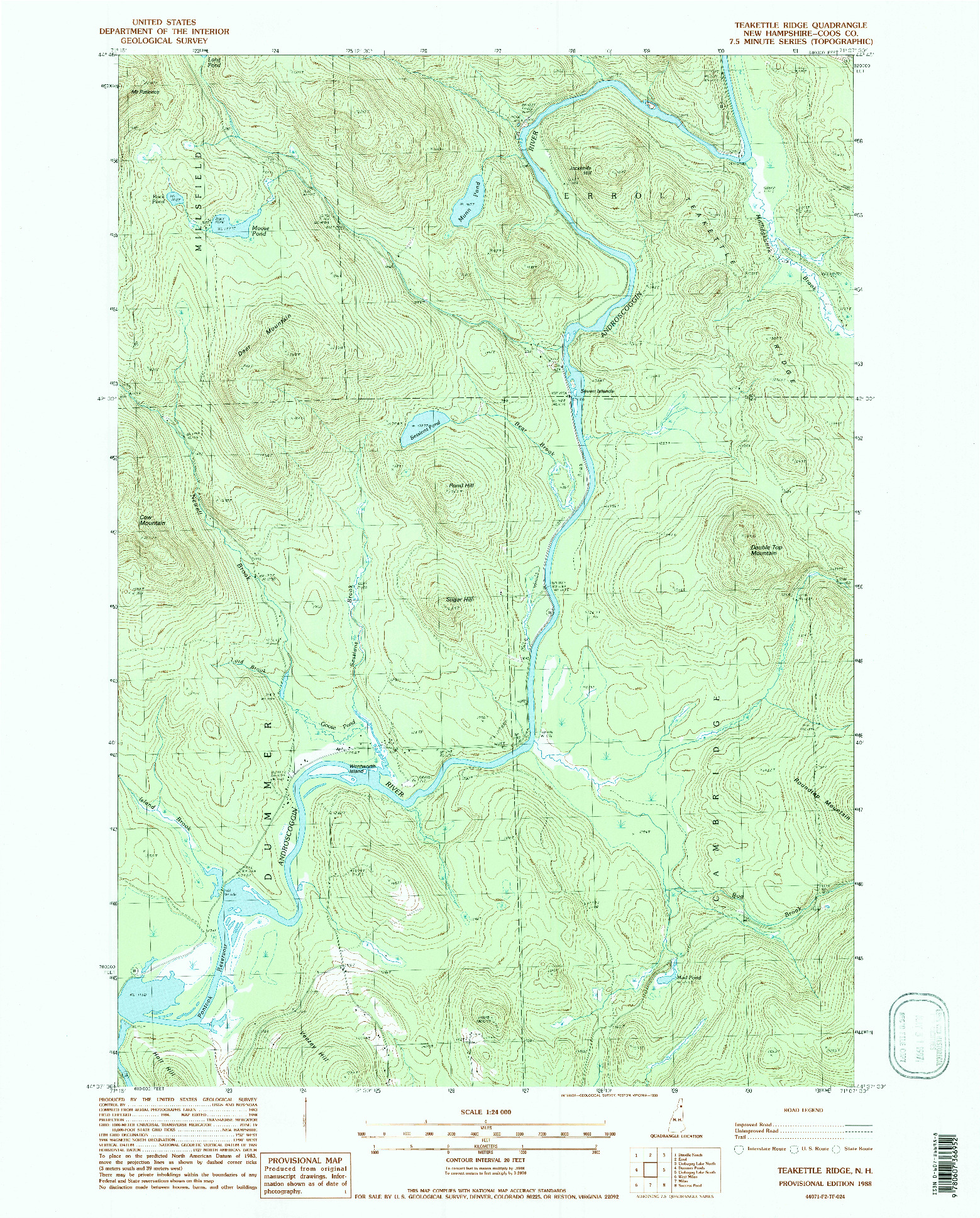 USGS 1:24000-SCALE QUADRANGLE FOR TEAKETTLE RIDGE, NH 1988