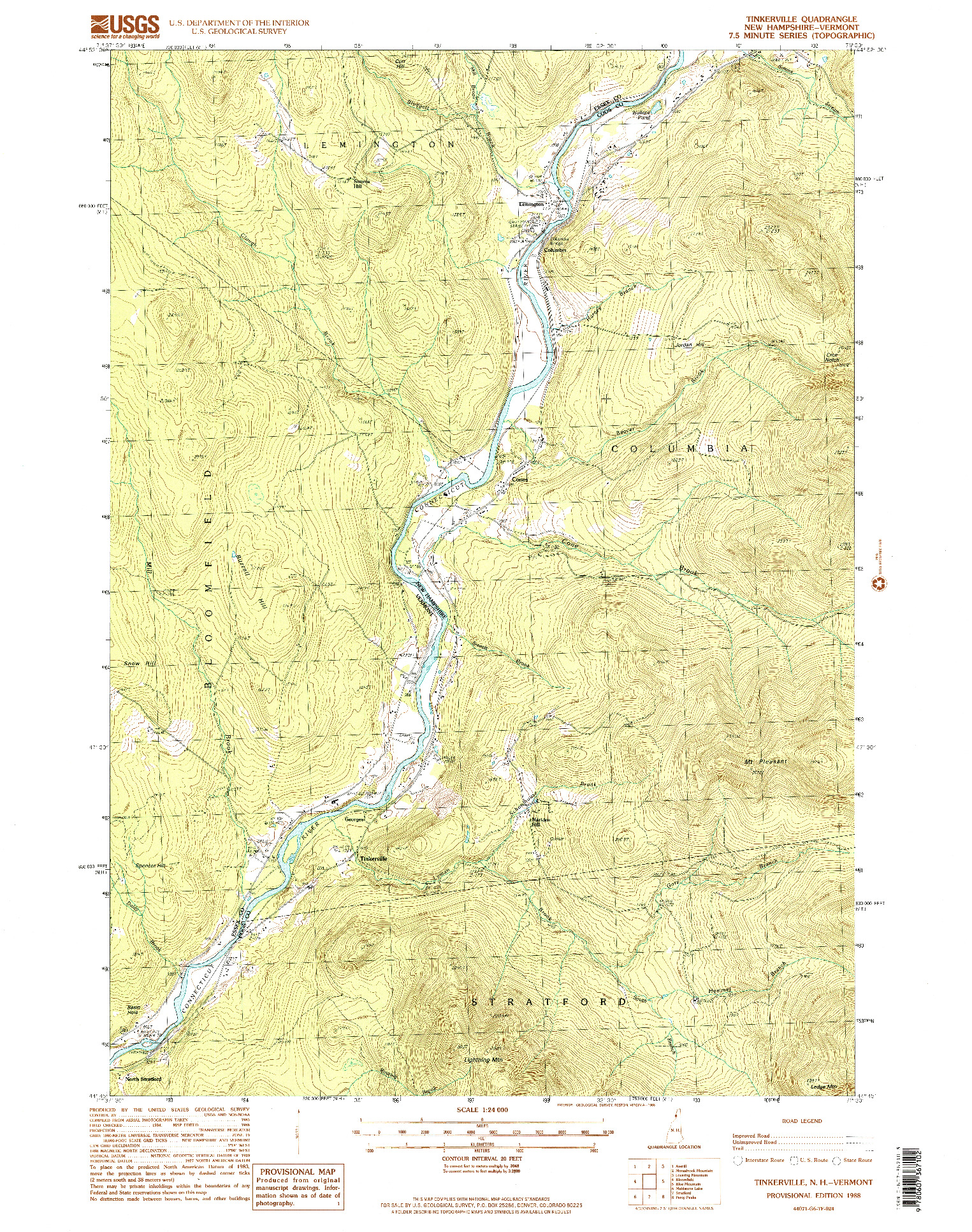 USGS 1:24000-SCALE QUADRANGLE FOR TINKERVILLE, NH 1988