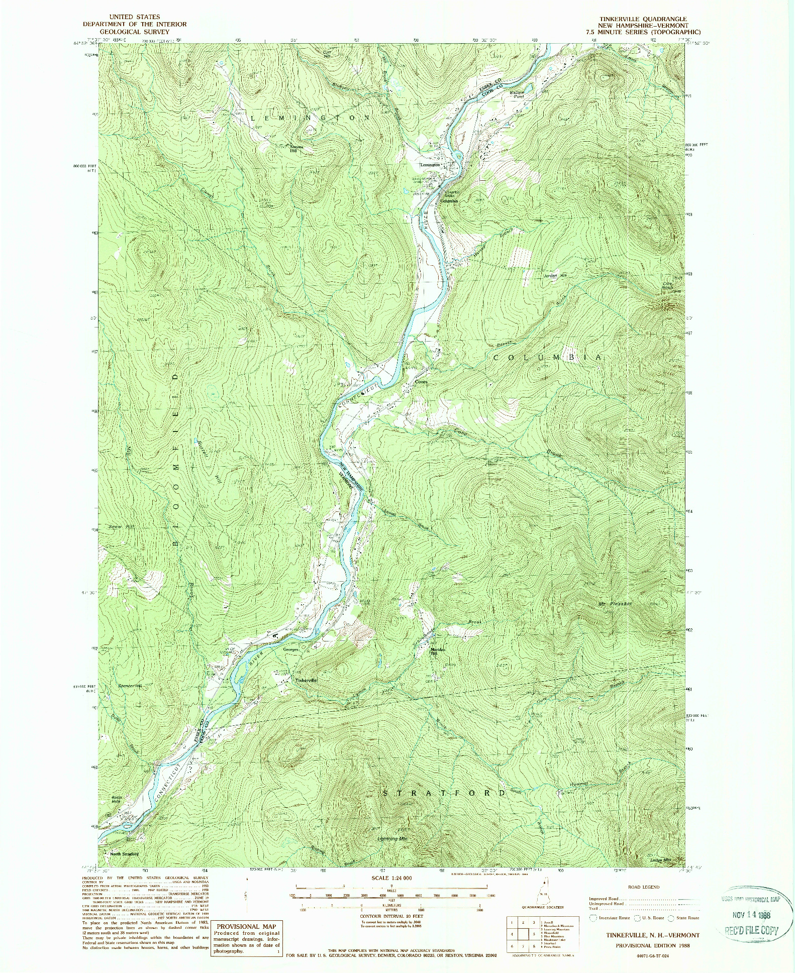 USGS 1:24000-SCALE QUADRANGLE FOR TINKERVILLE, NH 1988