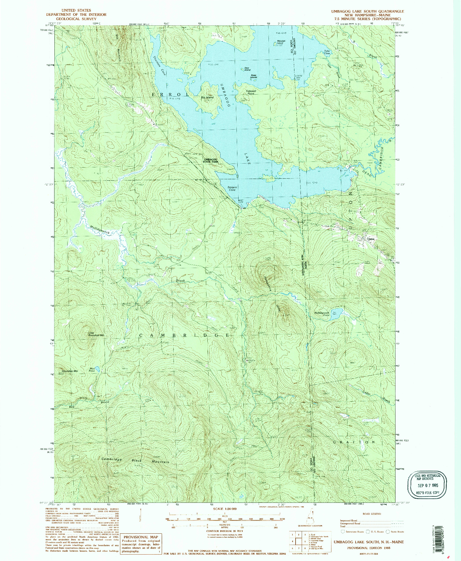 USGS 1:24000-SCALE QUADRANGLE FOR UMBAGOG LAKE SOUTH, NH 1988