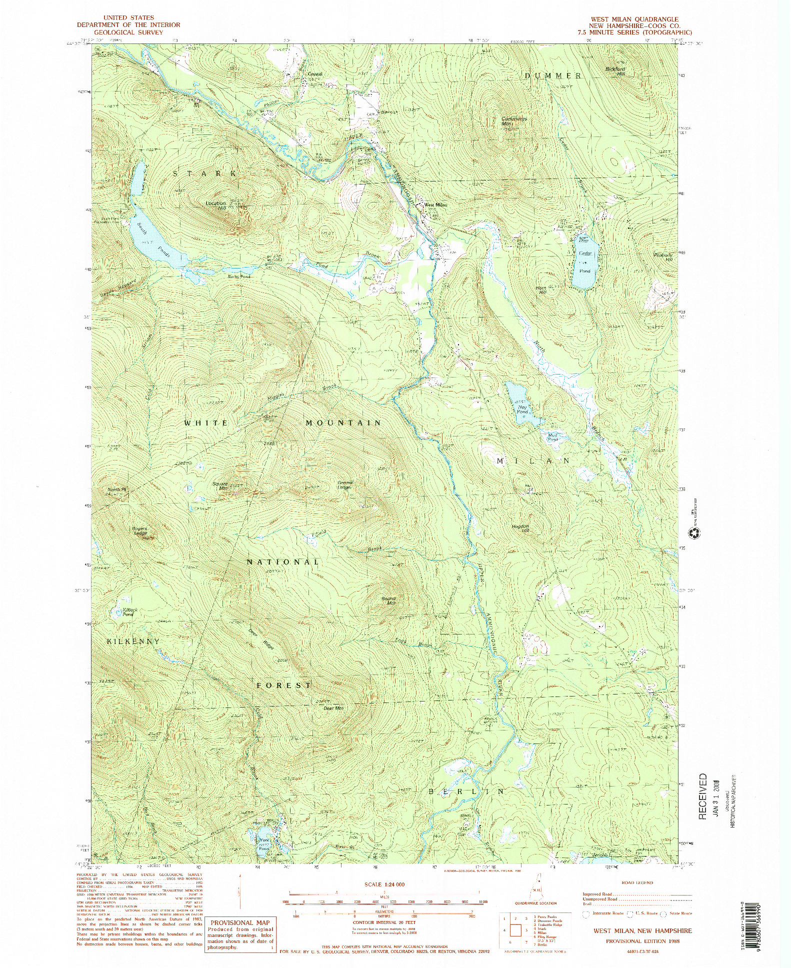 USGS 1:24000-SCALE QUADRANGLE FOR WEST MILAN, NH 1988