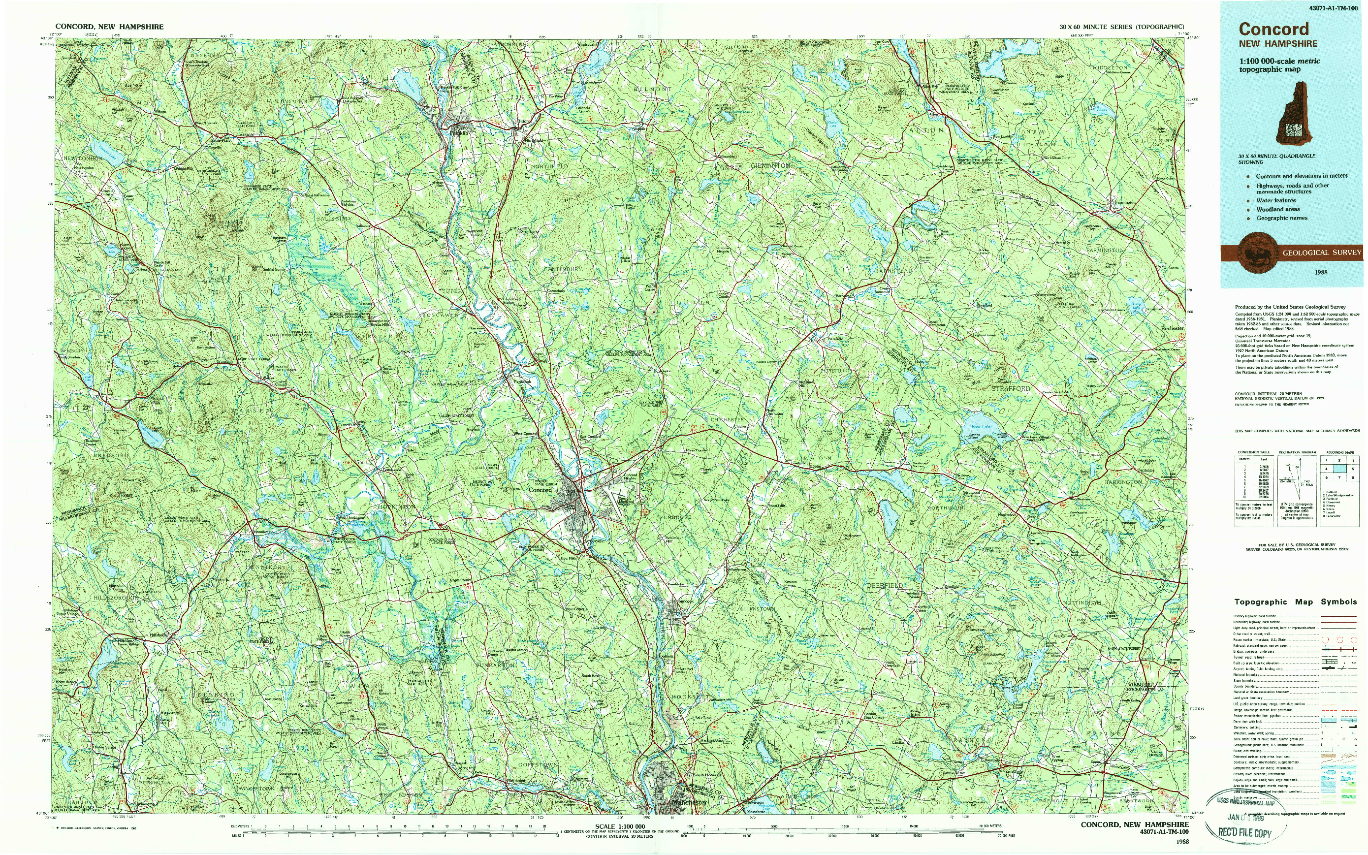 USGS 1:100000-SCALE QUADRANGLE FOR CONCORD, NH 1988