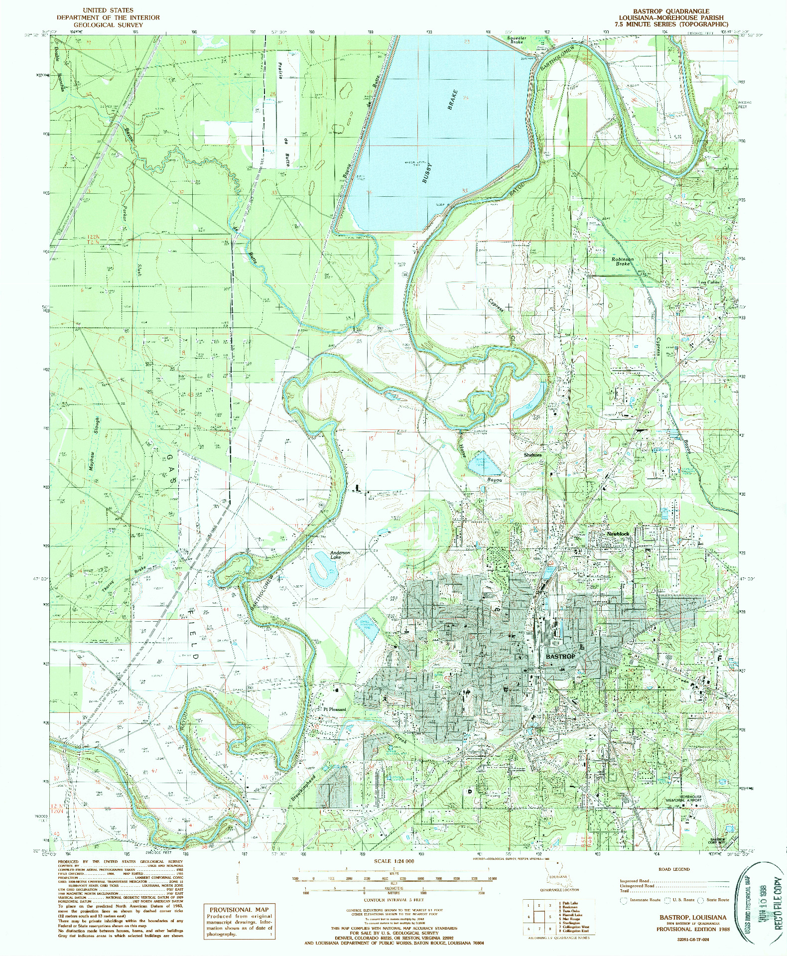 USGS 1:24000-SCALE QUADRANGLE FOR BASTROP, LA 1988