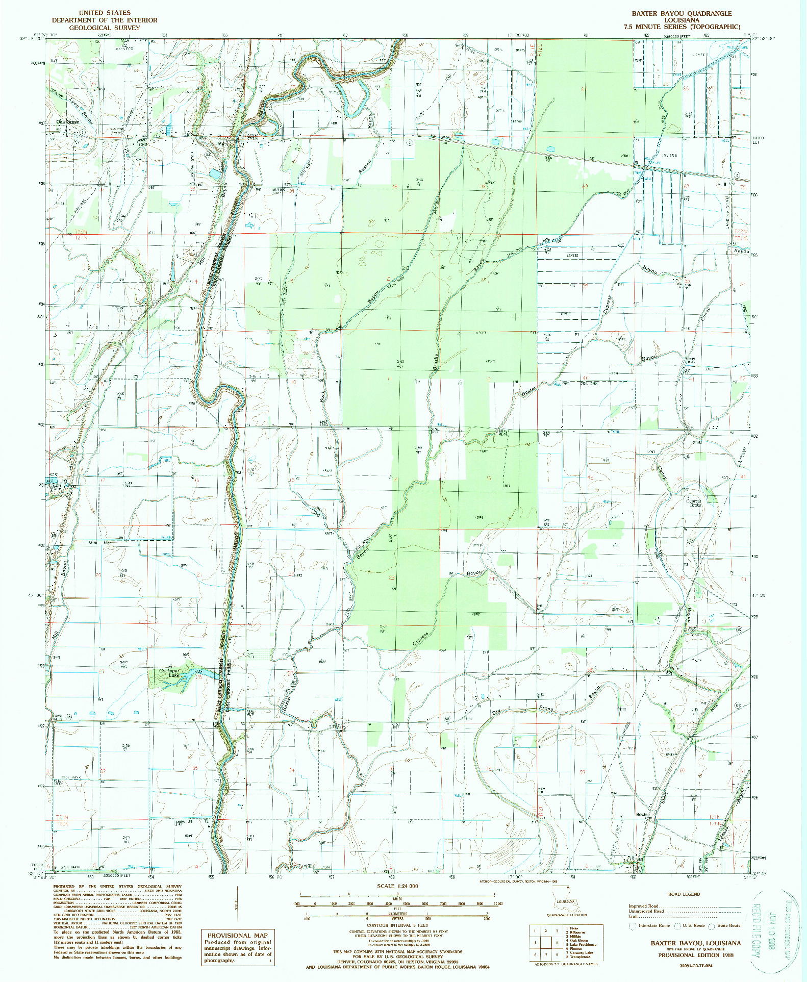 USGS 1:24000-SCALE QUADRANGLE FOR BAXTER BAYOU, LA 1988