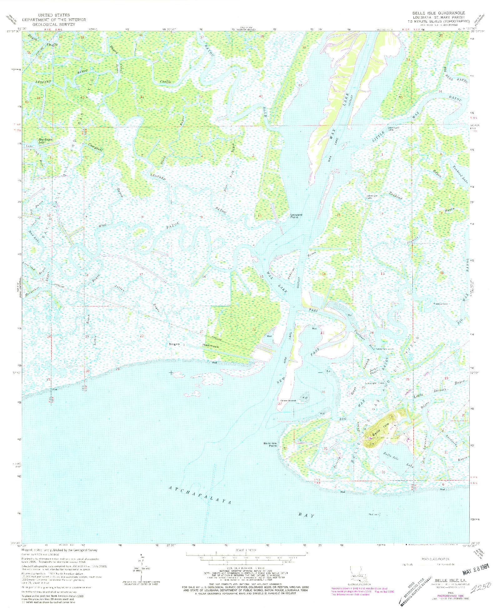 USGS 1:24000-SCALE QUADRANGLE FOR BELLE ISLE, LA 1966