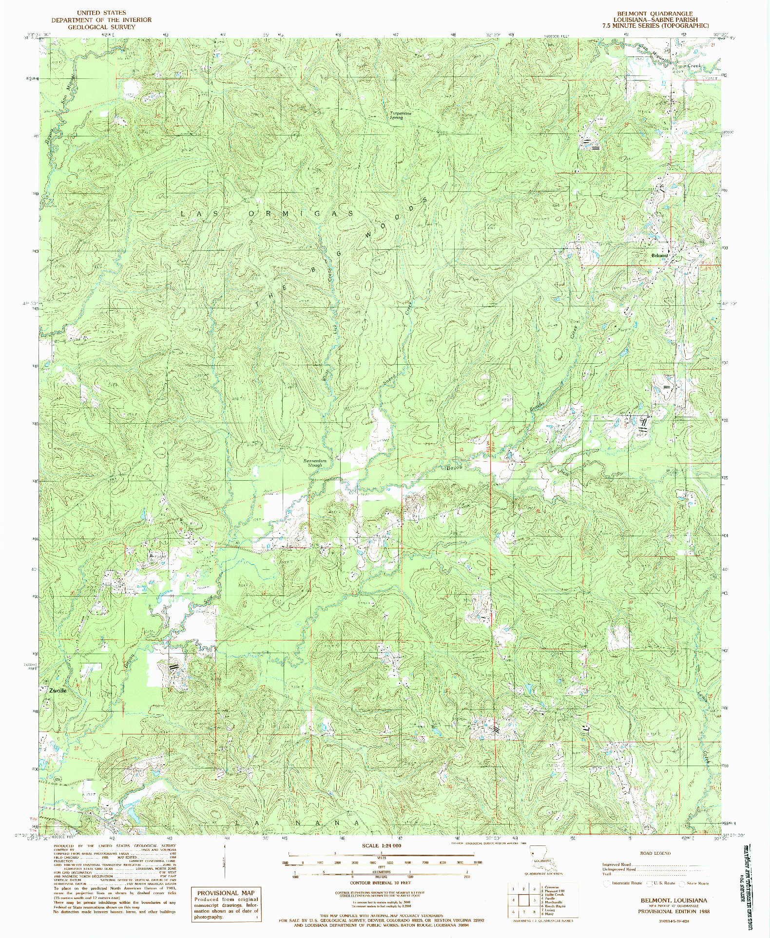 USGS 1:24000-SCALE QUADRANGLE FOR BELMONT, LA 1988