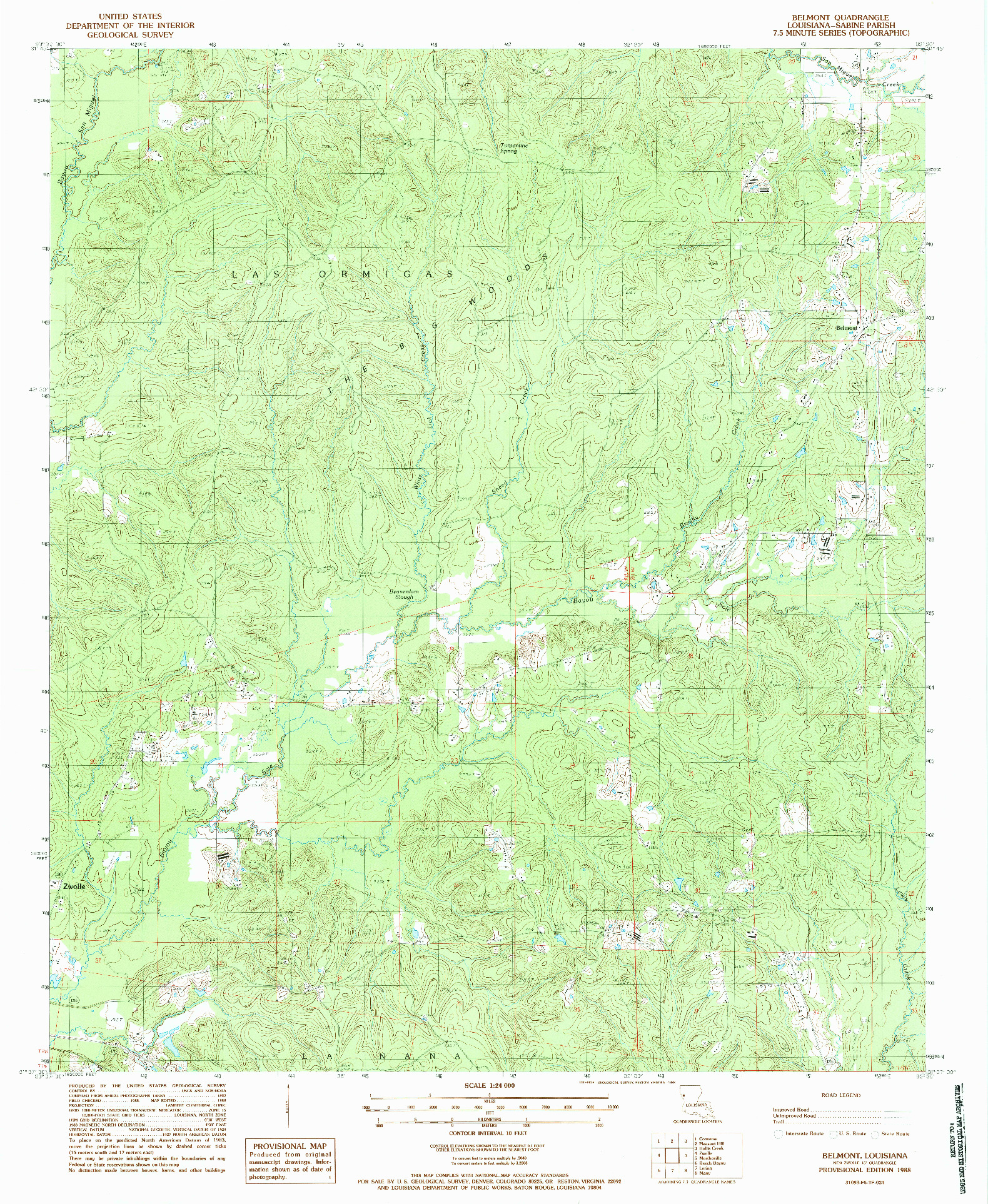 USGS 1:24000-SCALE QUADRANGLE FOR BELMONT, LA 1988