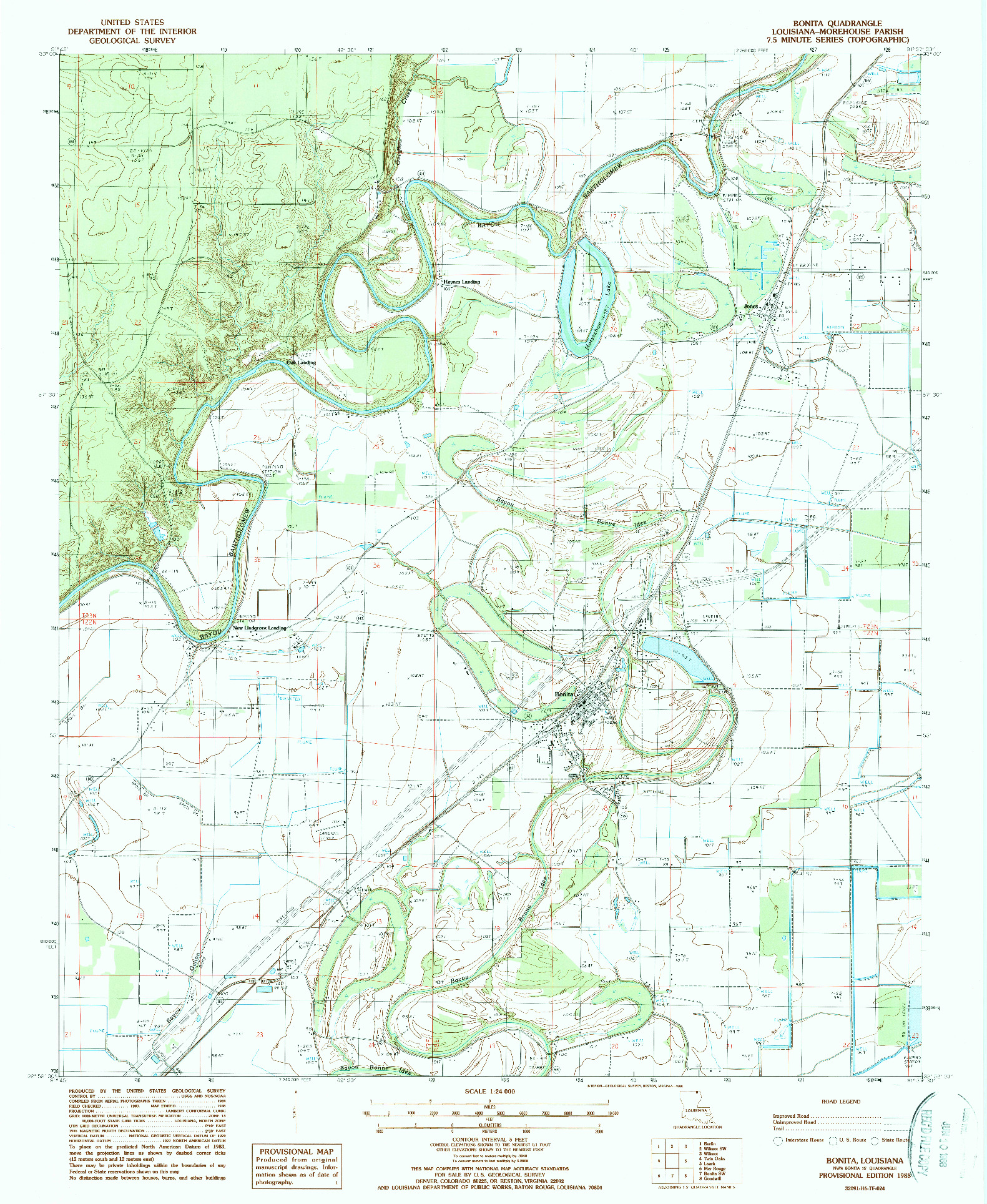 USGS 1:24000-SCALE QUADRANGLE FOR BONITA, LA 1988