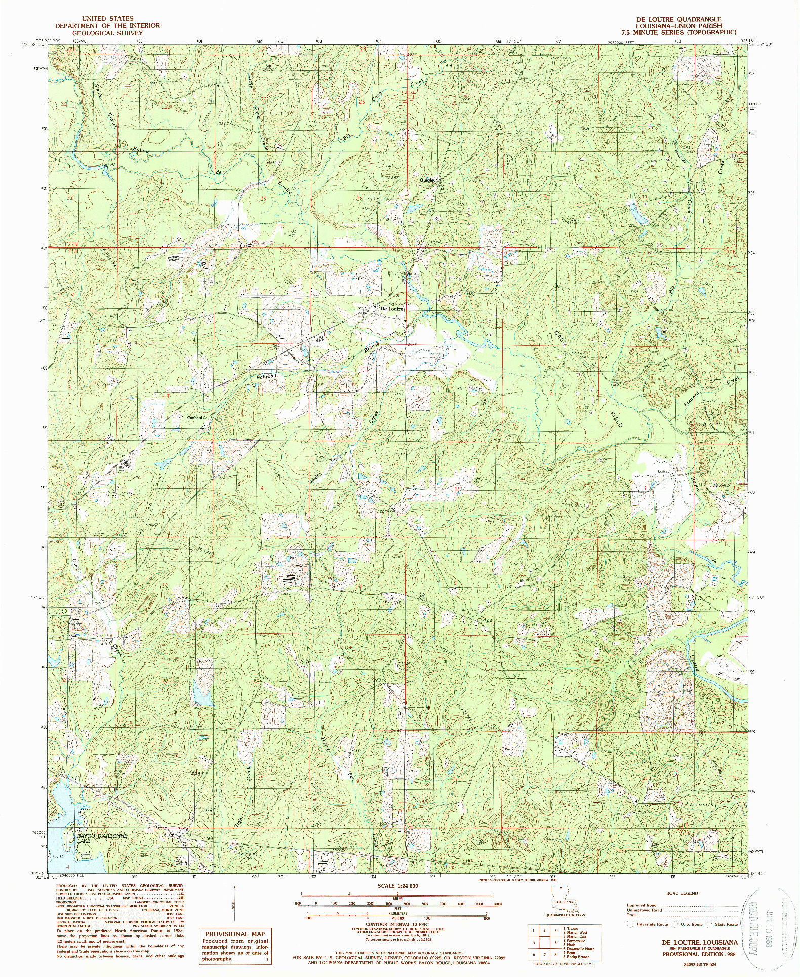 USGS 1:24000-SCALE QUADRANGLE FOR DE LOUTRE, LA 1988