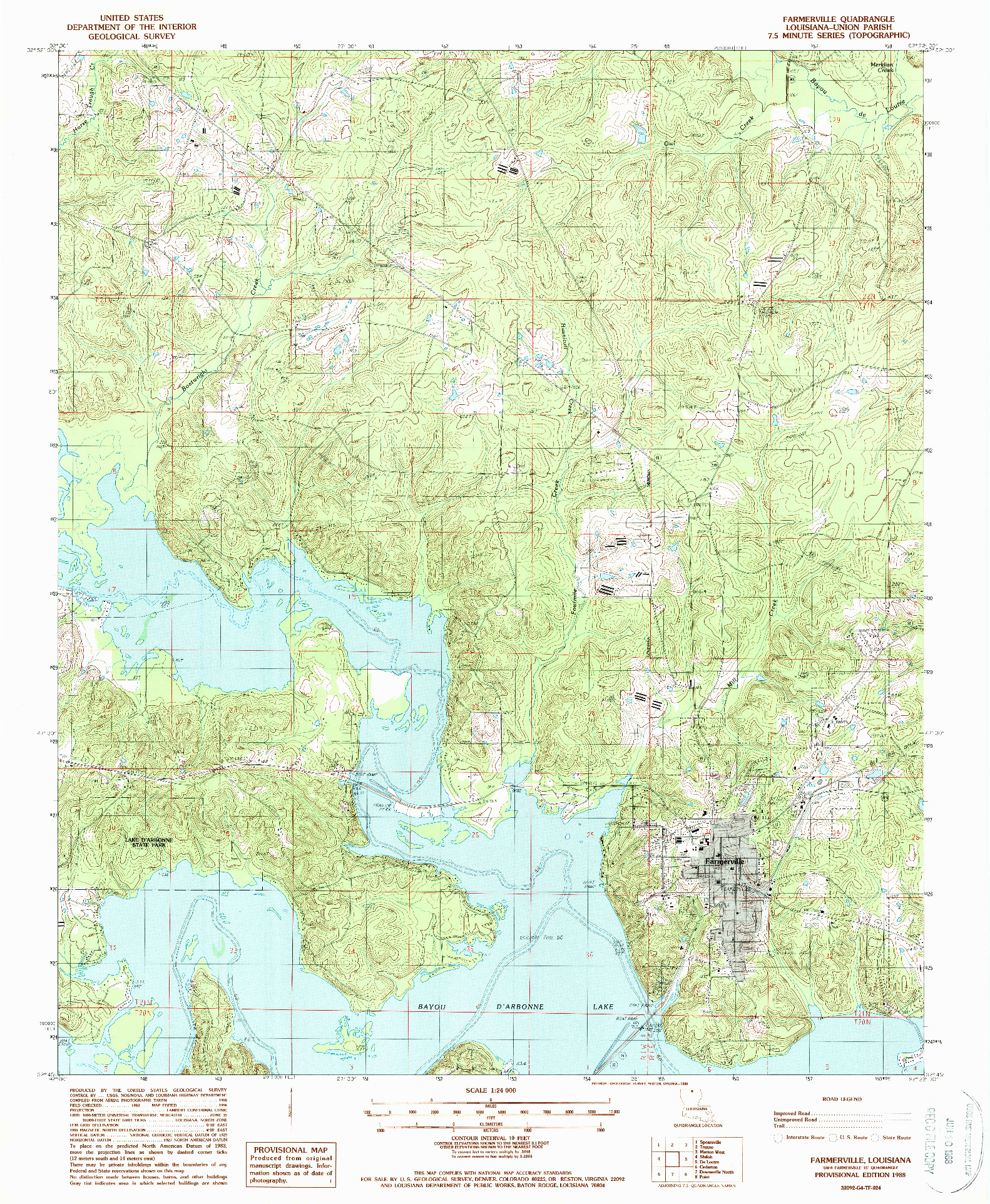 USGS 1:24000-SCALE QUADRANGLE FOR FARMERVILLE, LA 1988