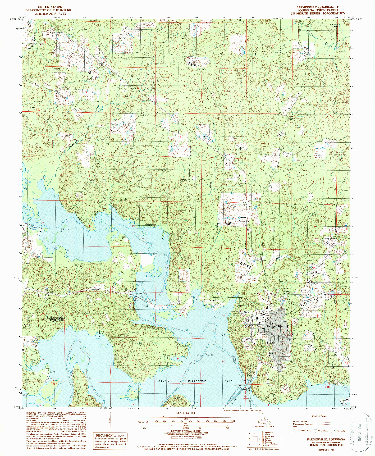 USGS 1:24000-SCALE QUADRANGLE FOR FARMERVILLE, LA 1988
