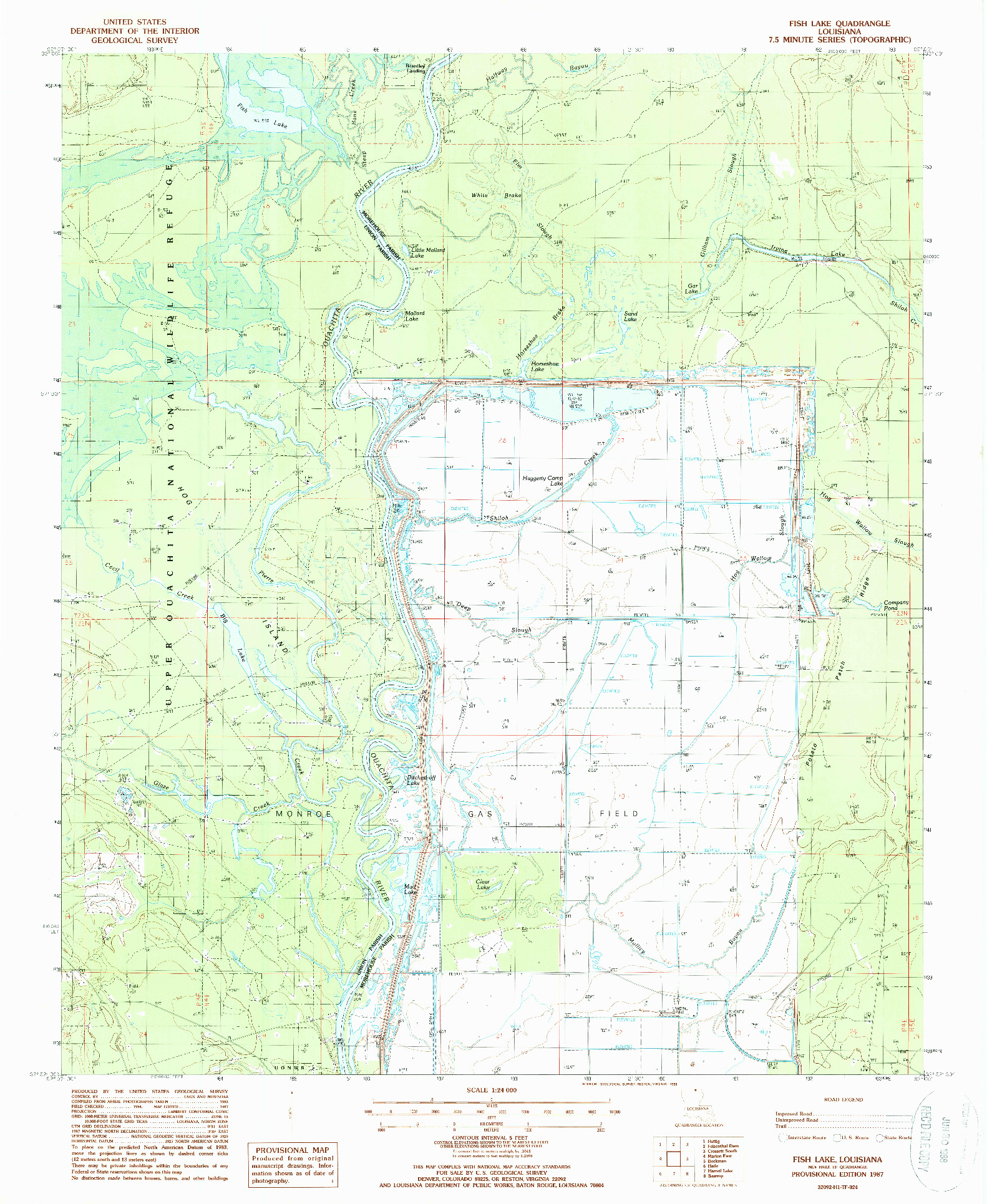 USGS 1:24000-SCALE QUADRANGLE FOR FISH LAKE, LA 1987