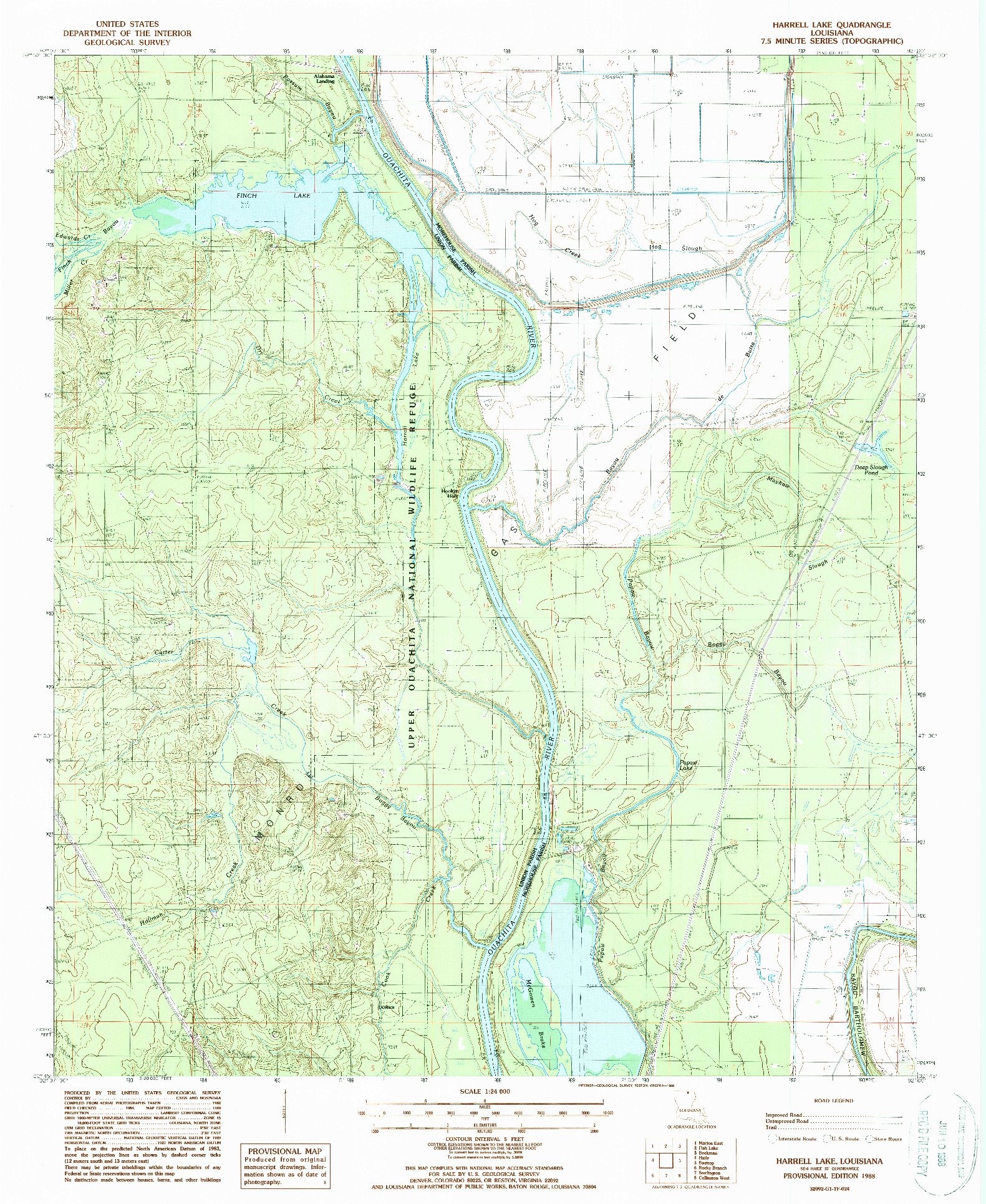 USGS 1:24000-SCALE QUADRANGLE FOR HARRELL LAKE, LA 1988