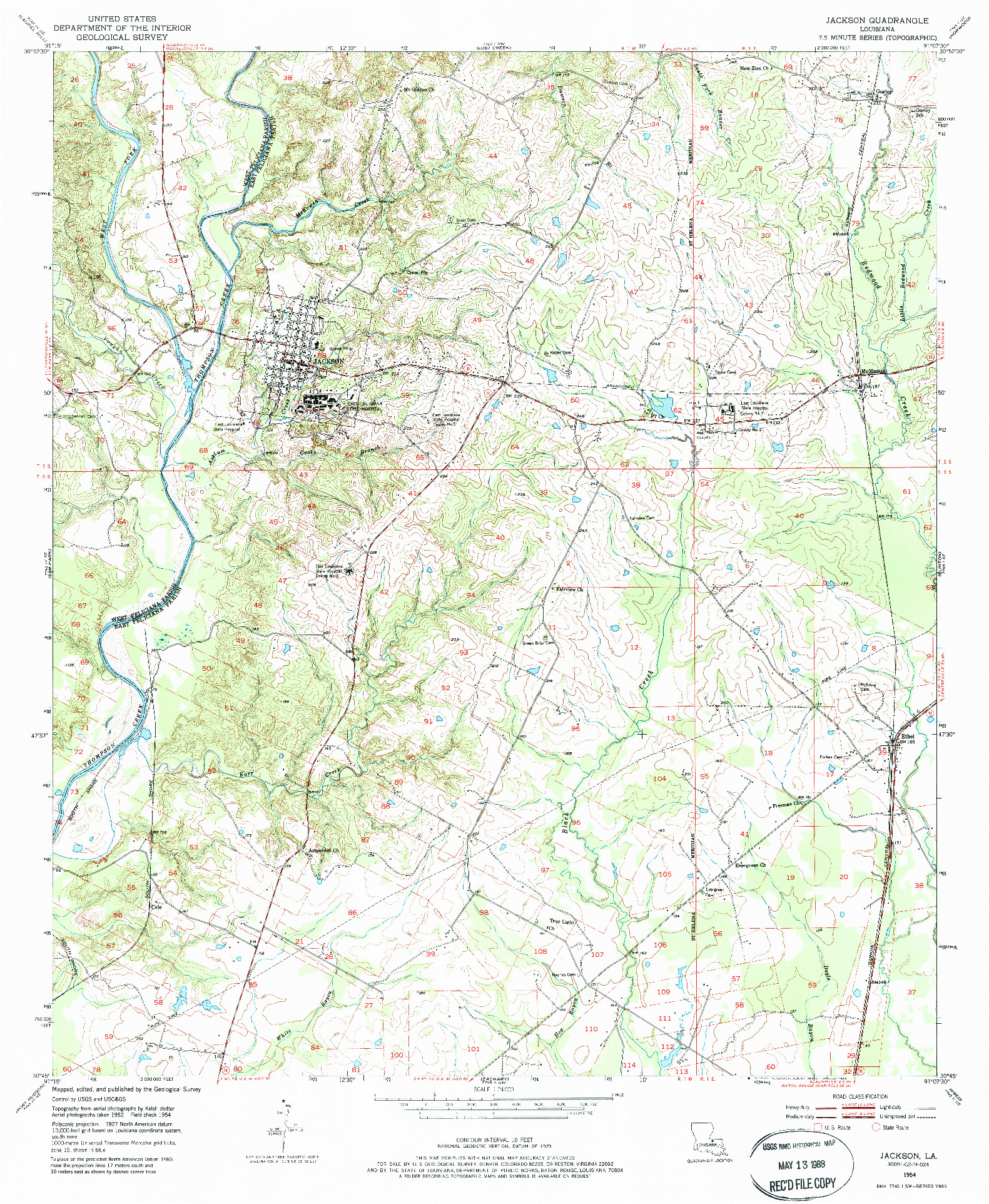 USGS 1:24000-SCALE QUADRANGLE FOR JACKSON, LA 1954