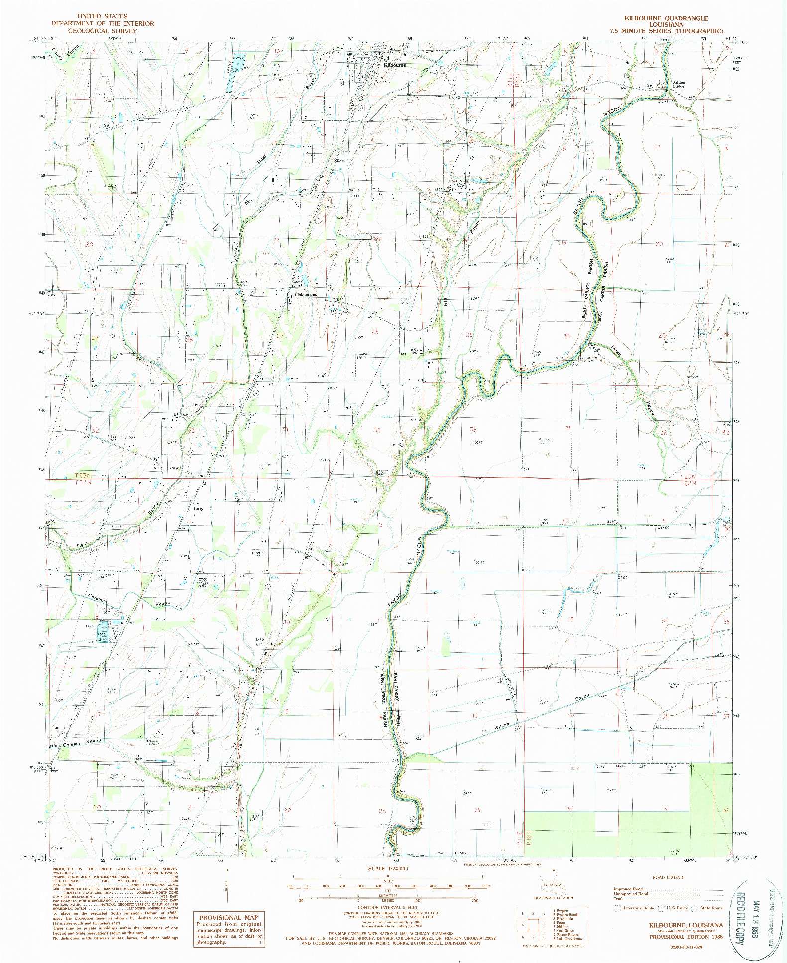 USGS 1:24000-SCALE QUADRANGLE FOR KILBOURNE, LA 1988