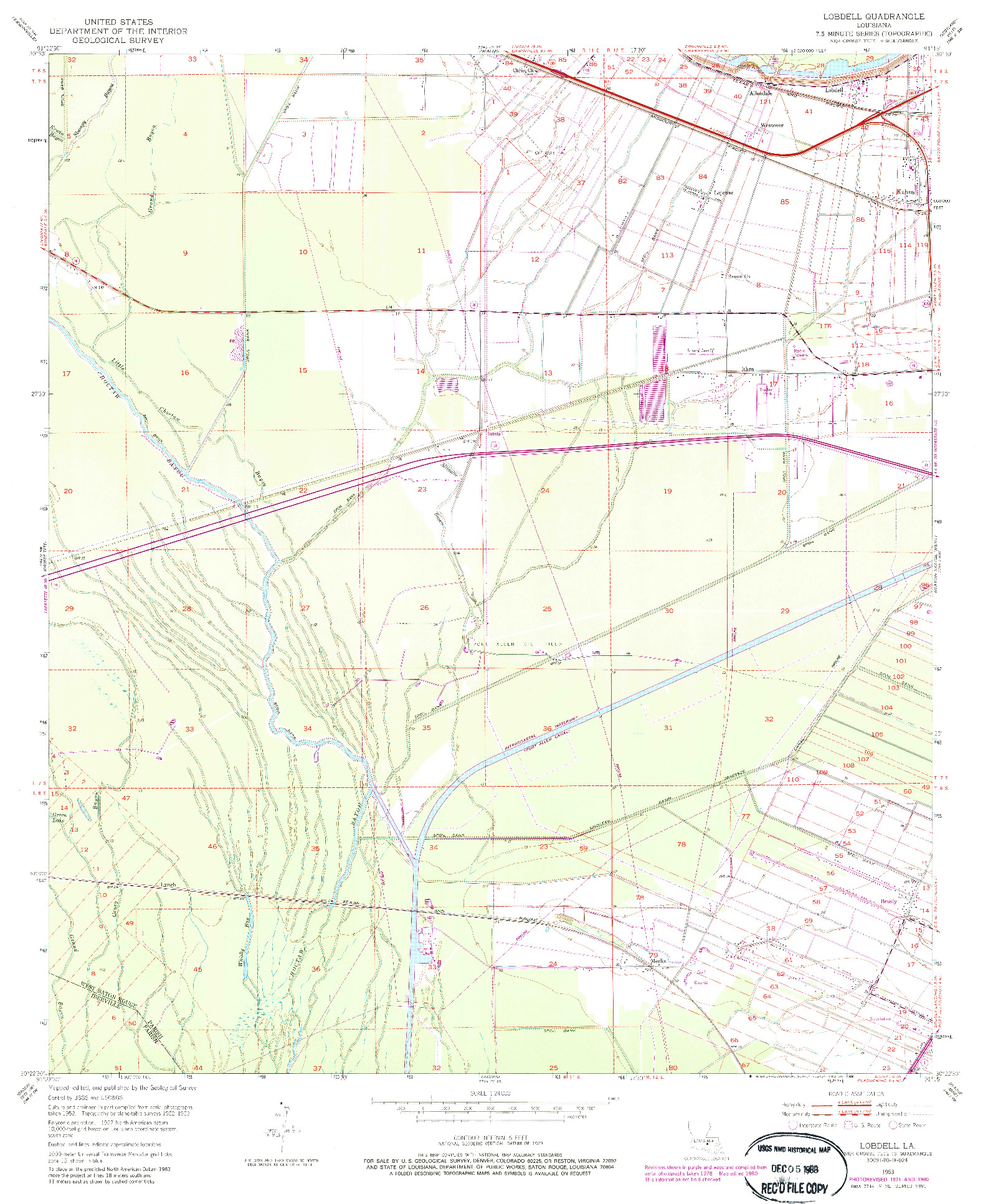 USGS 1:24000-SCALE QUADRANGLE FOR LOBDELL, LA 1953
