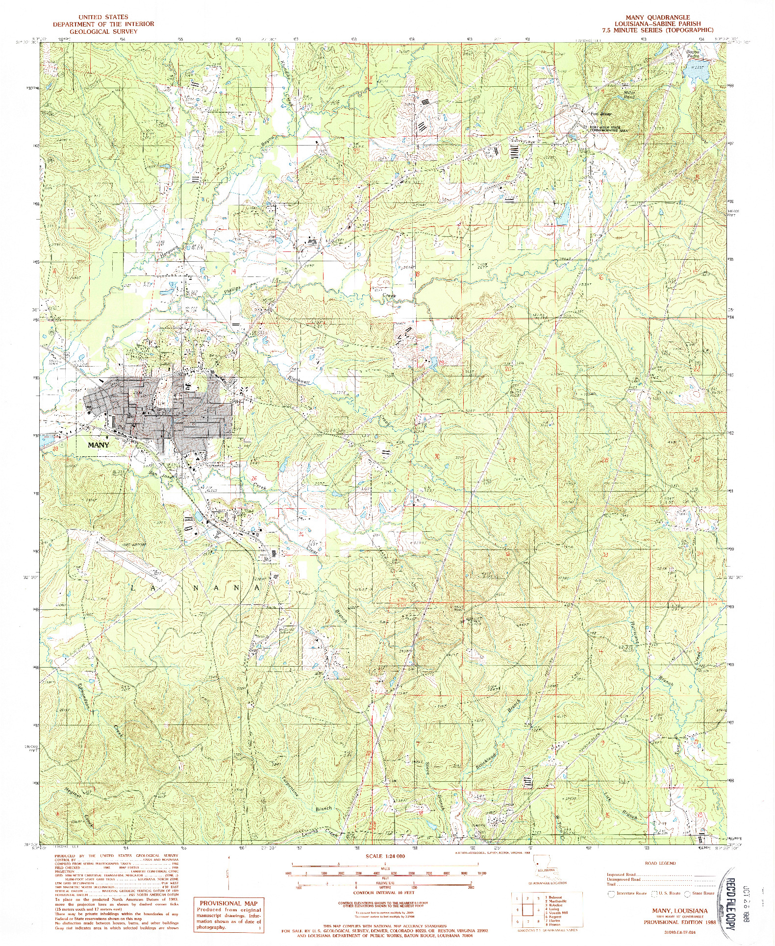 USGS 1:24000-SCALE QUADRANGLE FOR MANY, LA 1988