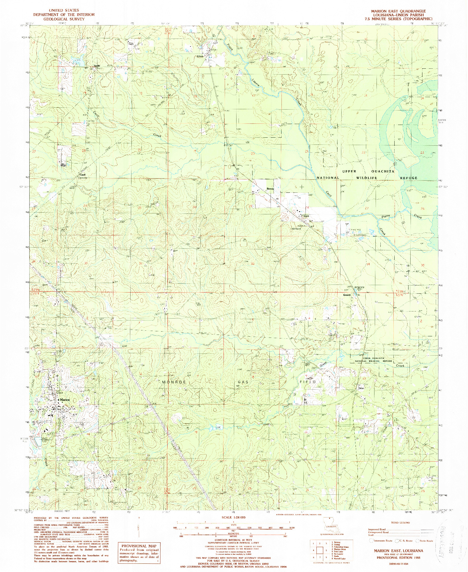 USGS 1:24000-SCALE QUADRANGLE FOR MARION EAST, LA 1988