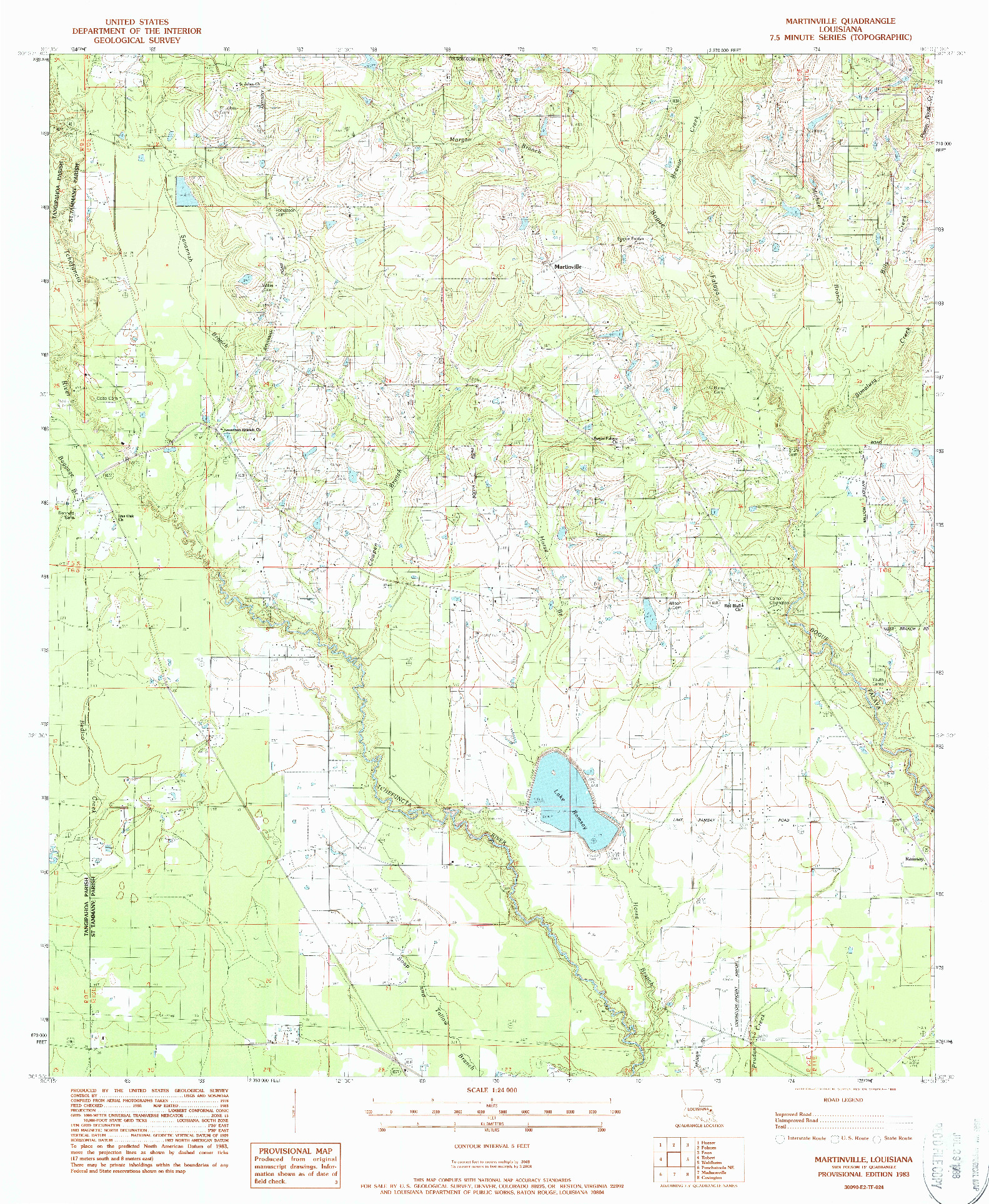 USGS 1:24000-SCALE QUADRANGLE FOR MARTINVILLE, LA 1983