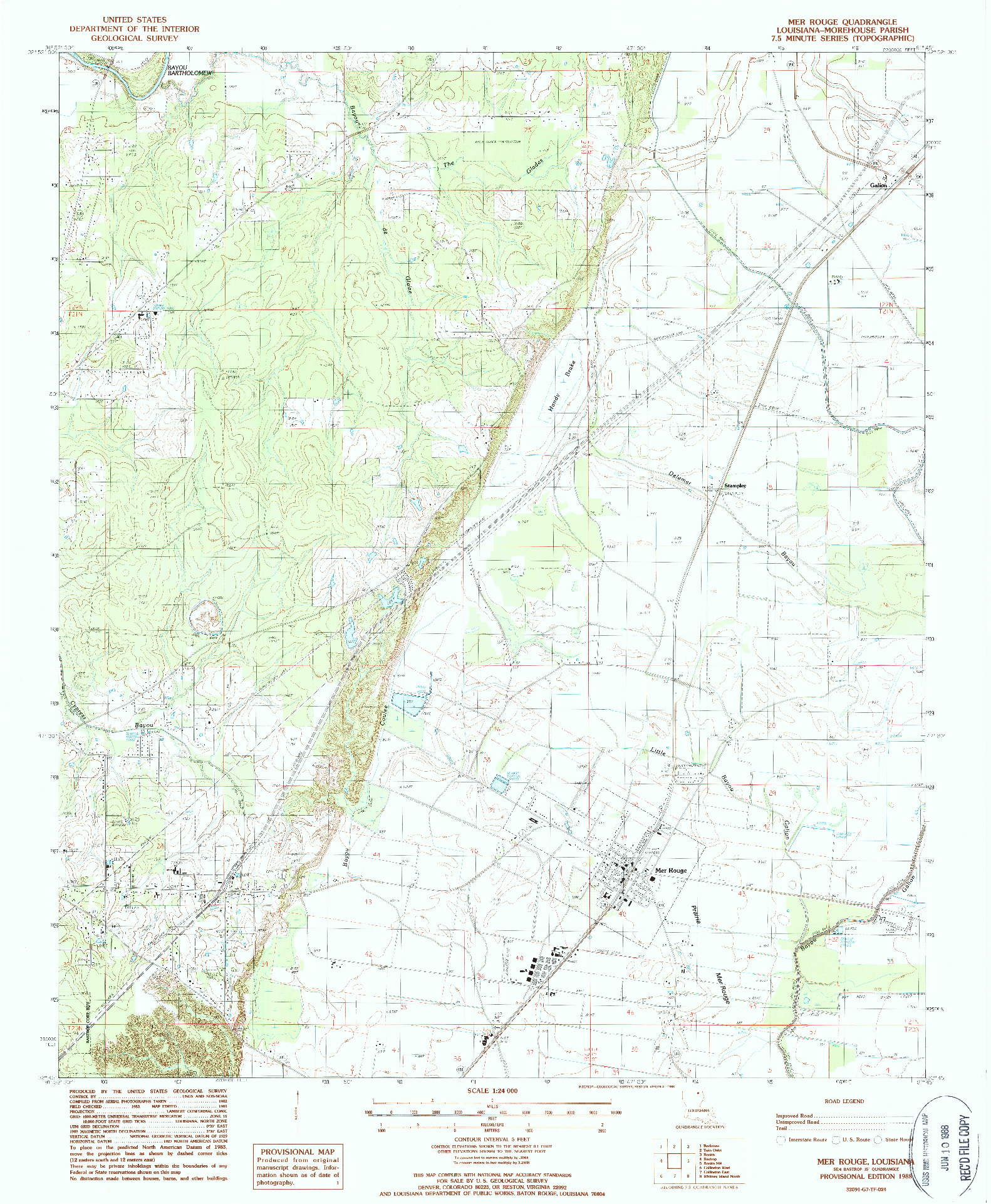 USGS 1:24000-SCALE QUADRANGLE FOR MER ROUGE, LA 1988
