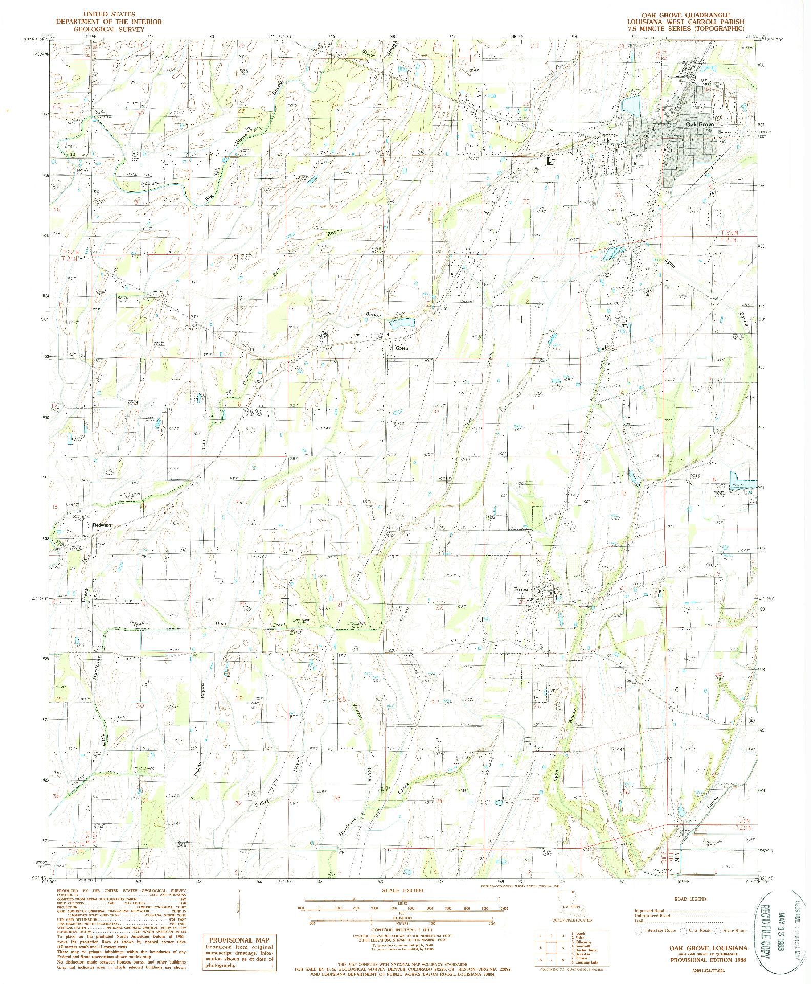 USGS 1:24000-SCALE QUADRANGLE FOR OAK GROVE, LA 1988