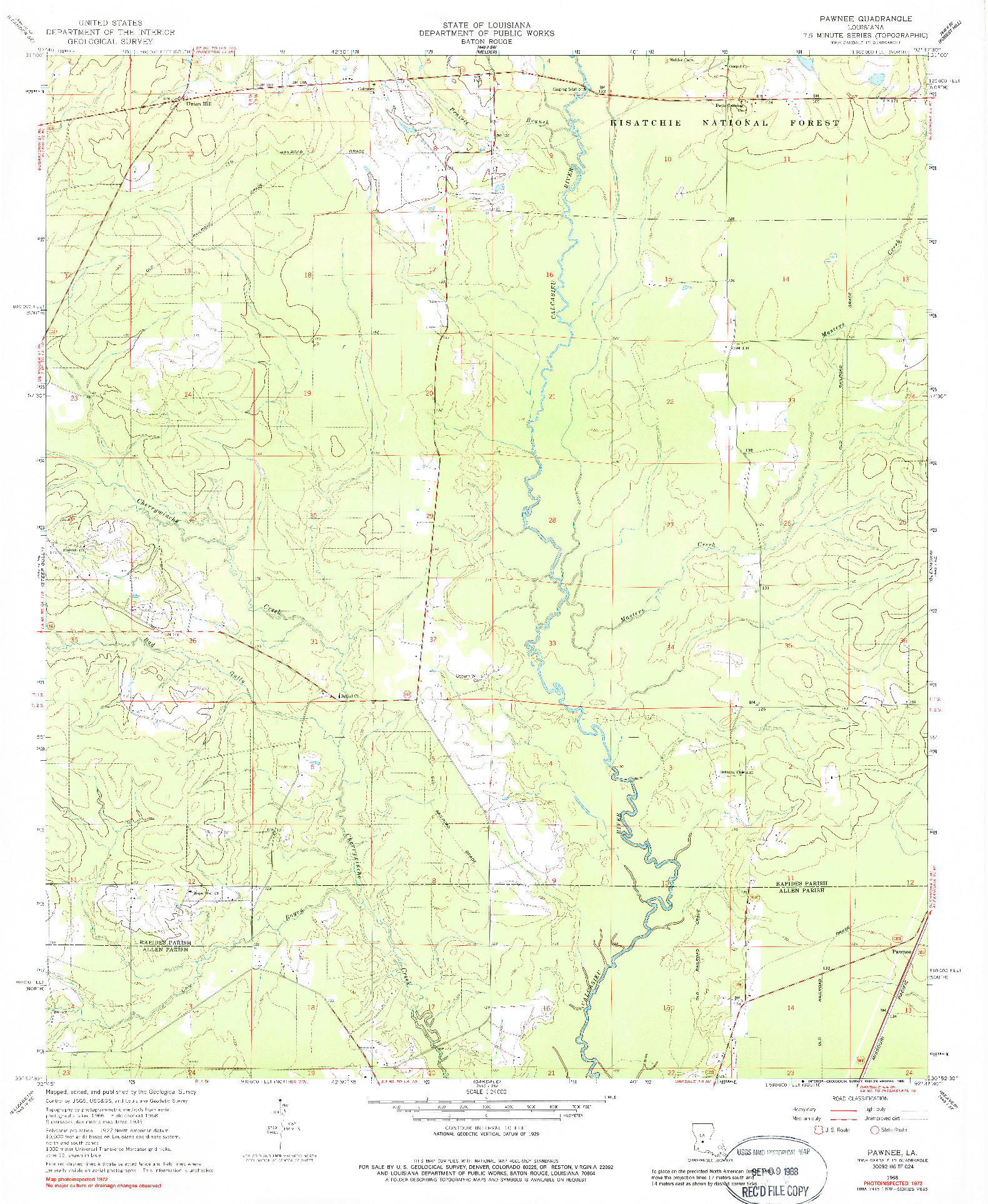 USGS 1:24000-SCALE QUADRANGLE FOR PAWNEE, LA 1968