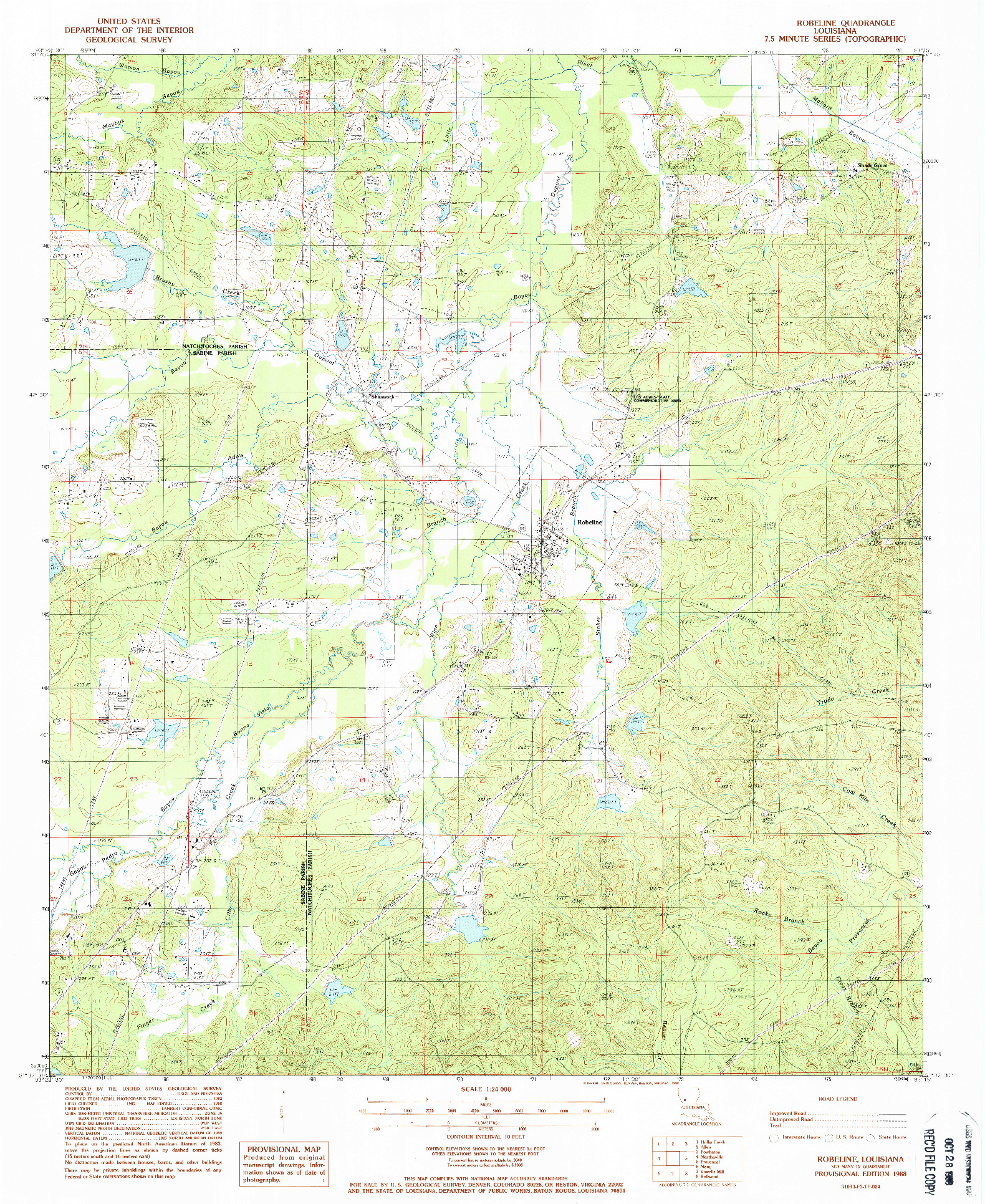 USGS 1:24000-SCALE QUADRANGLE FOR ROBELINE, LA 1988