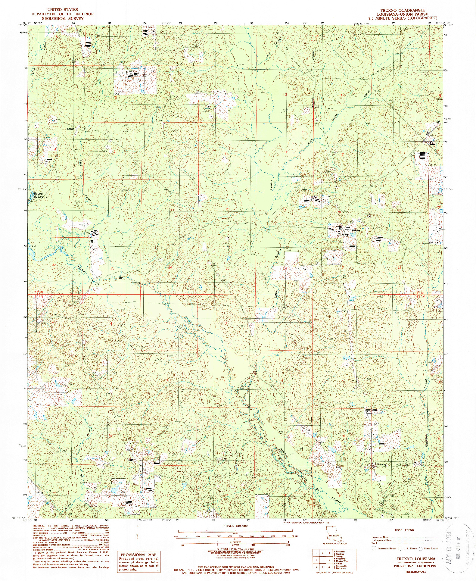 USGS 1:24000-SCALE QUADRANGLE FOR TRUXNO, LA 1988
