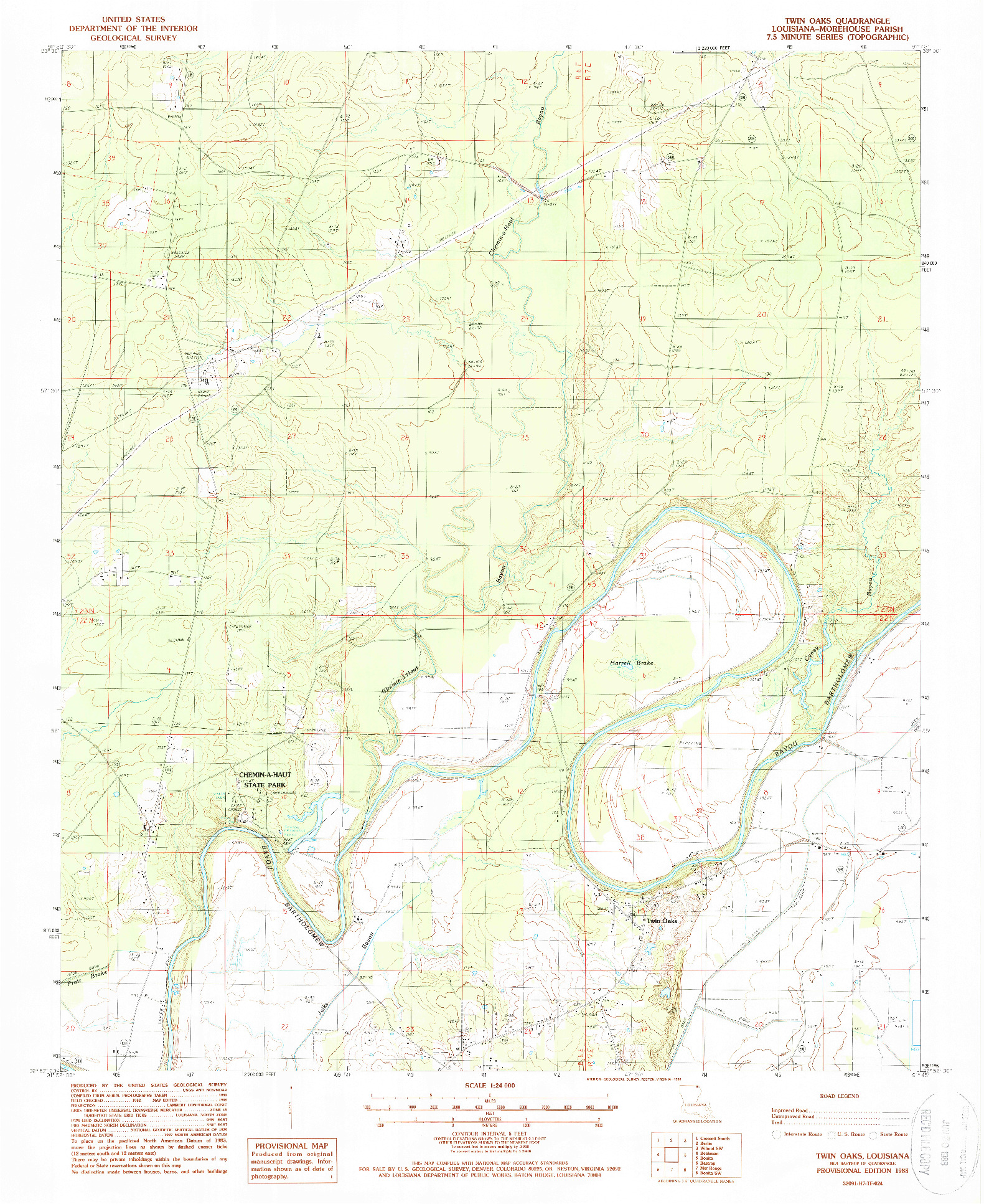 USGS 1:24000-SCALE QUADRANGLE FOR TWIN OAKS, LA 1988