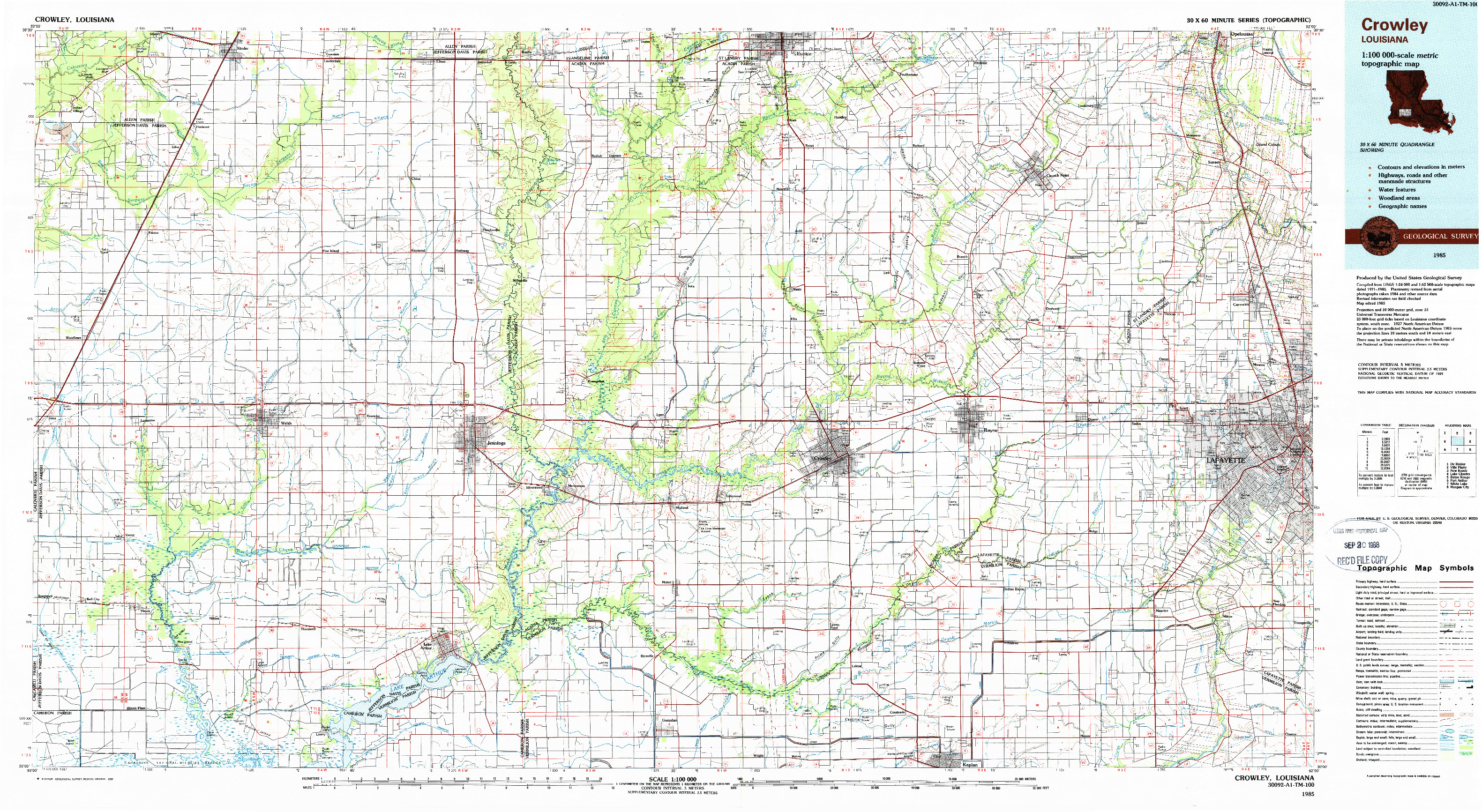 USGS 1:100000-SCALE QUADRANGLE FOR CROWLEY, LA 1985