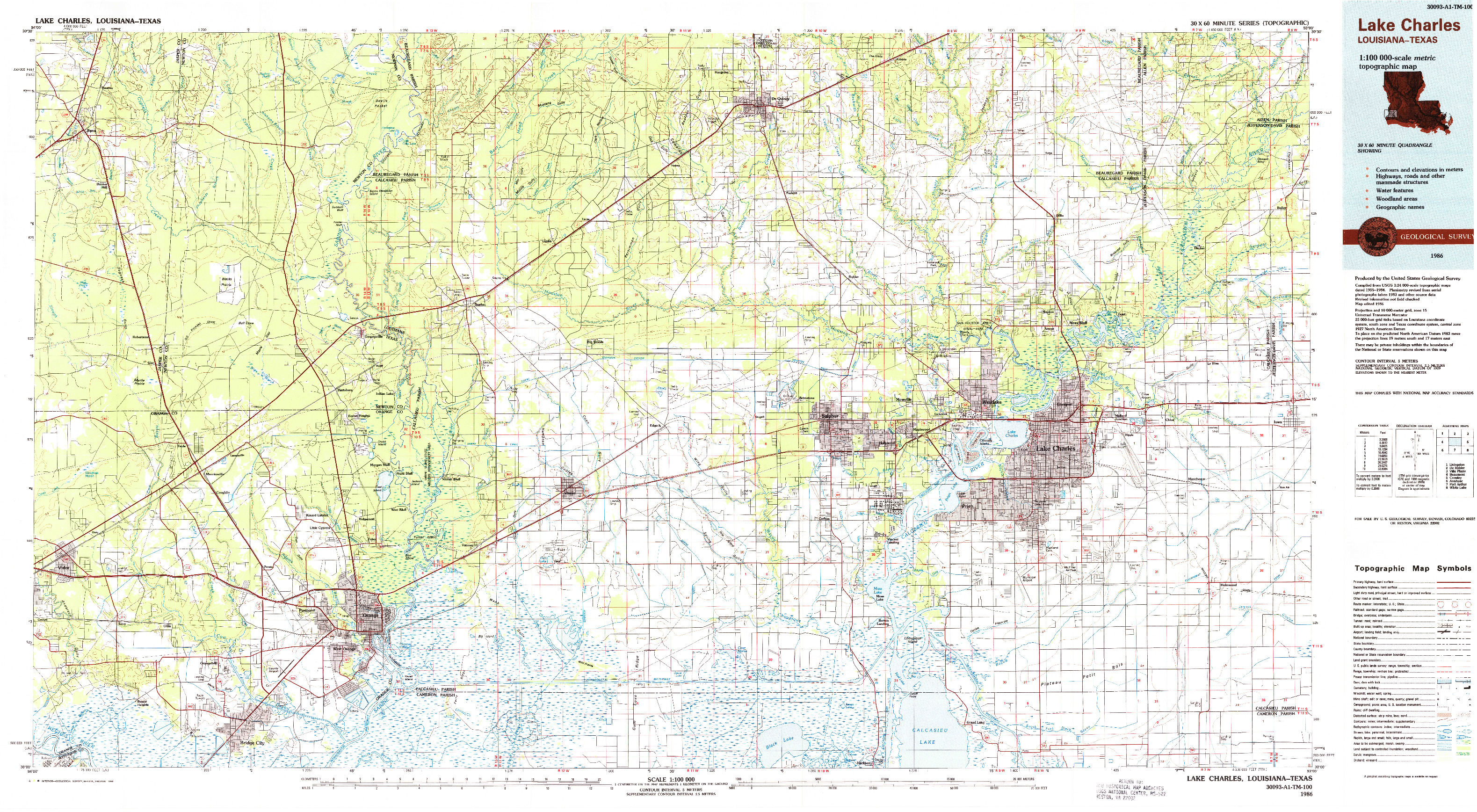 USGS 1:100000-SCALE QUADRANGLE FOR LAKE CHARLES, LA 1986