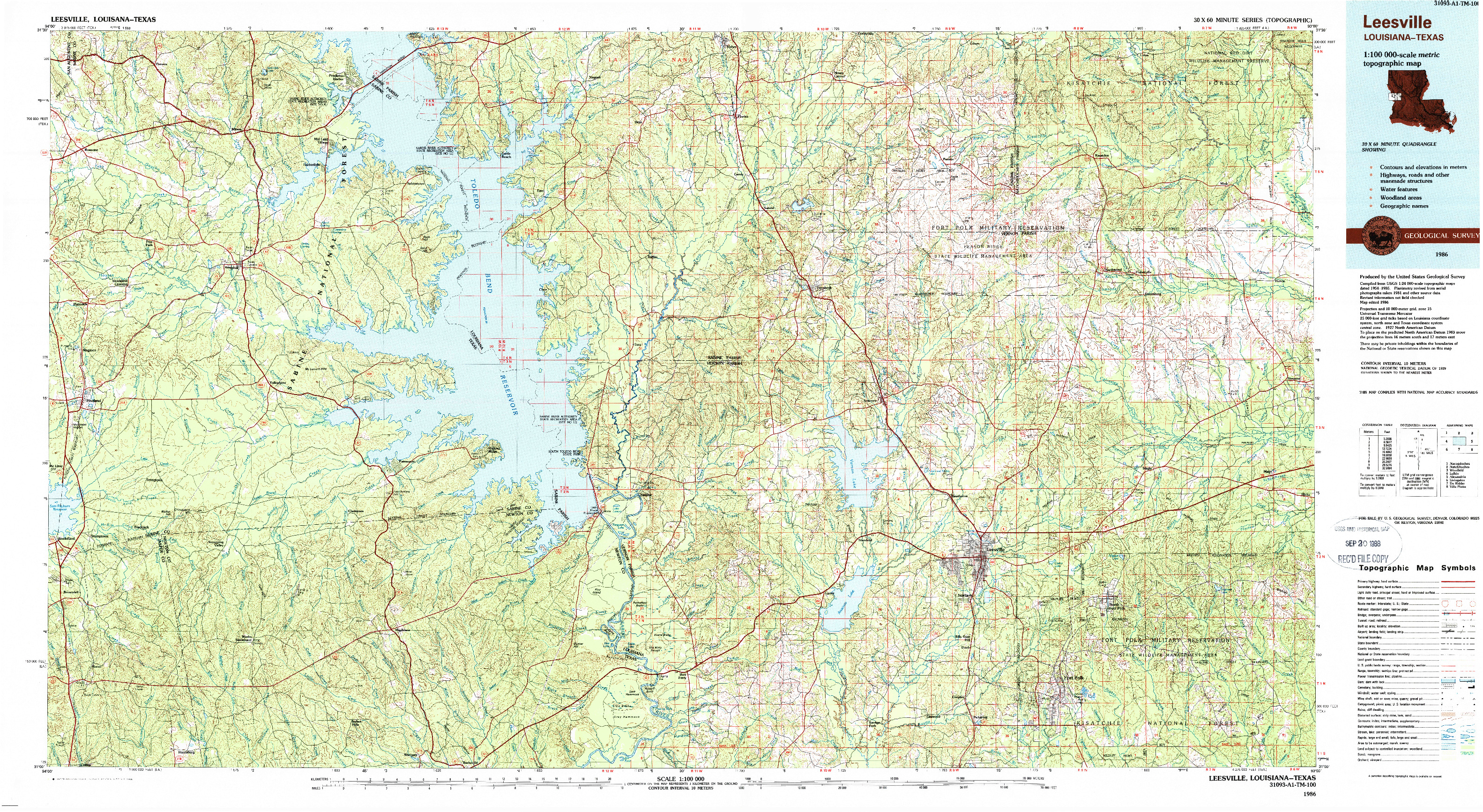 USGS 1:100000-SCALE QUADRANGLE FOR LEESVILLE, LA 1986