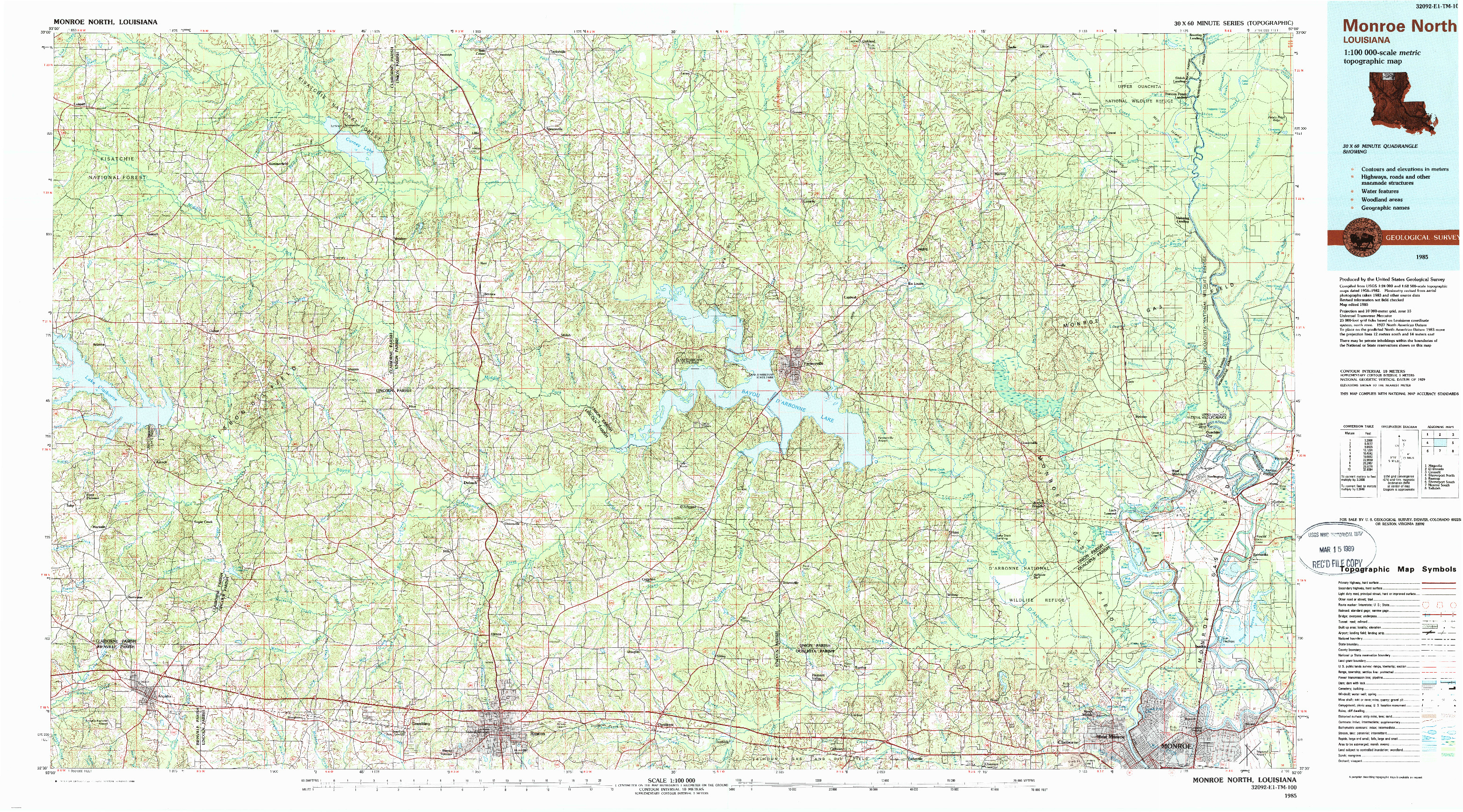 USGS 1:100000-SCALE QUADRANGLE FOR MONROE NORTH, LA 1985