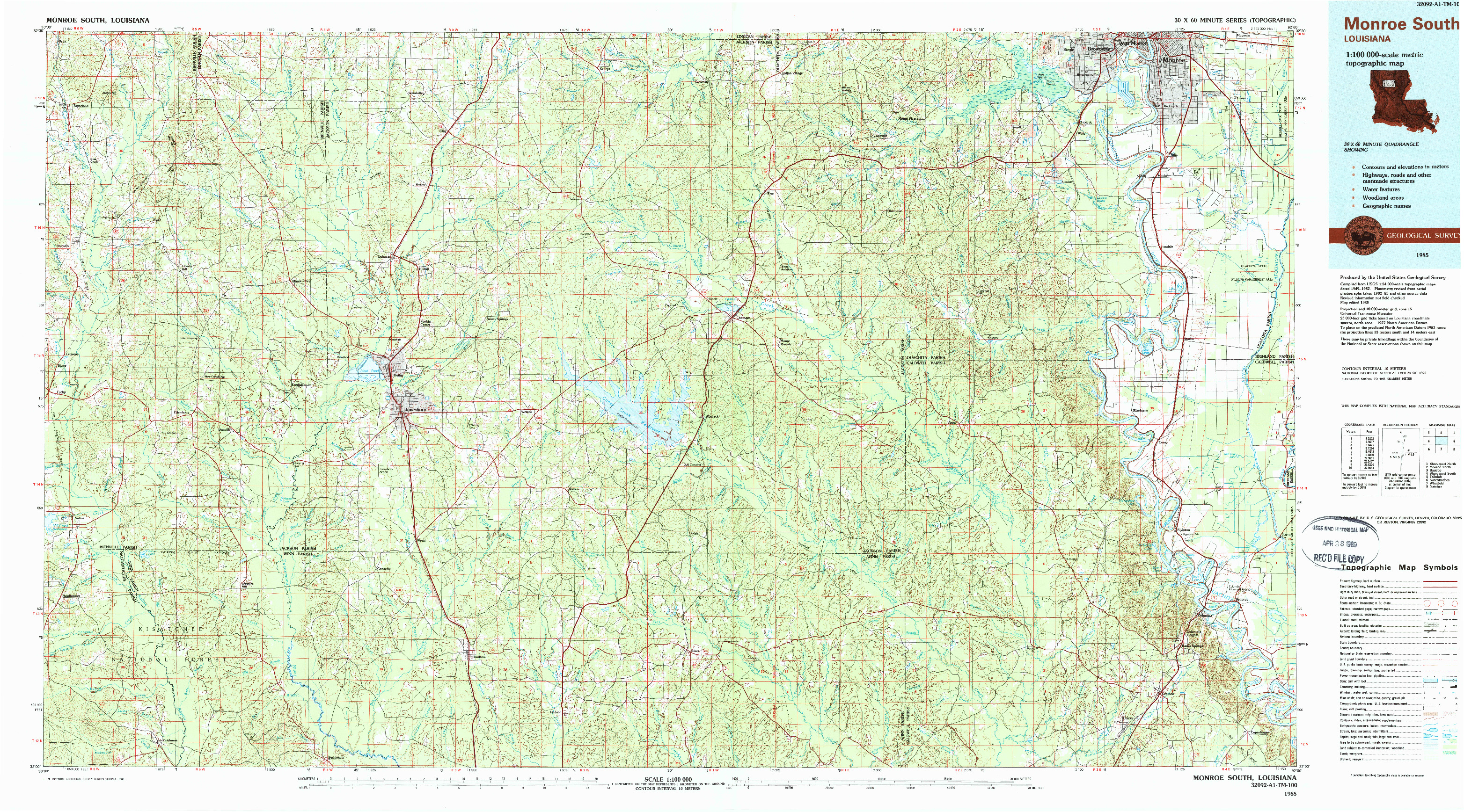 USGS 1:100000-SCALE QUADRANGLE FOR MONROE SOUTH, LA 1985