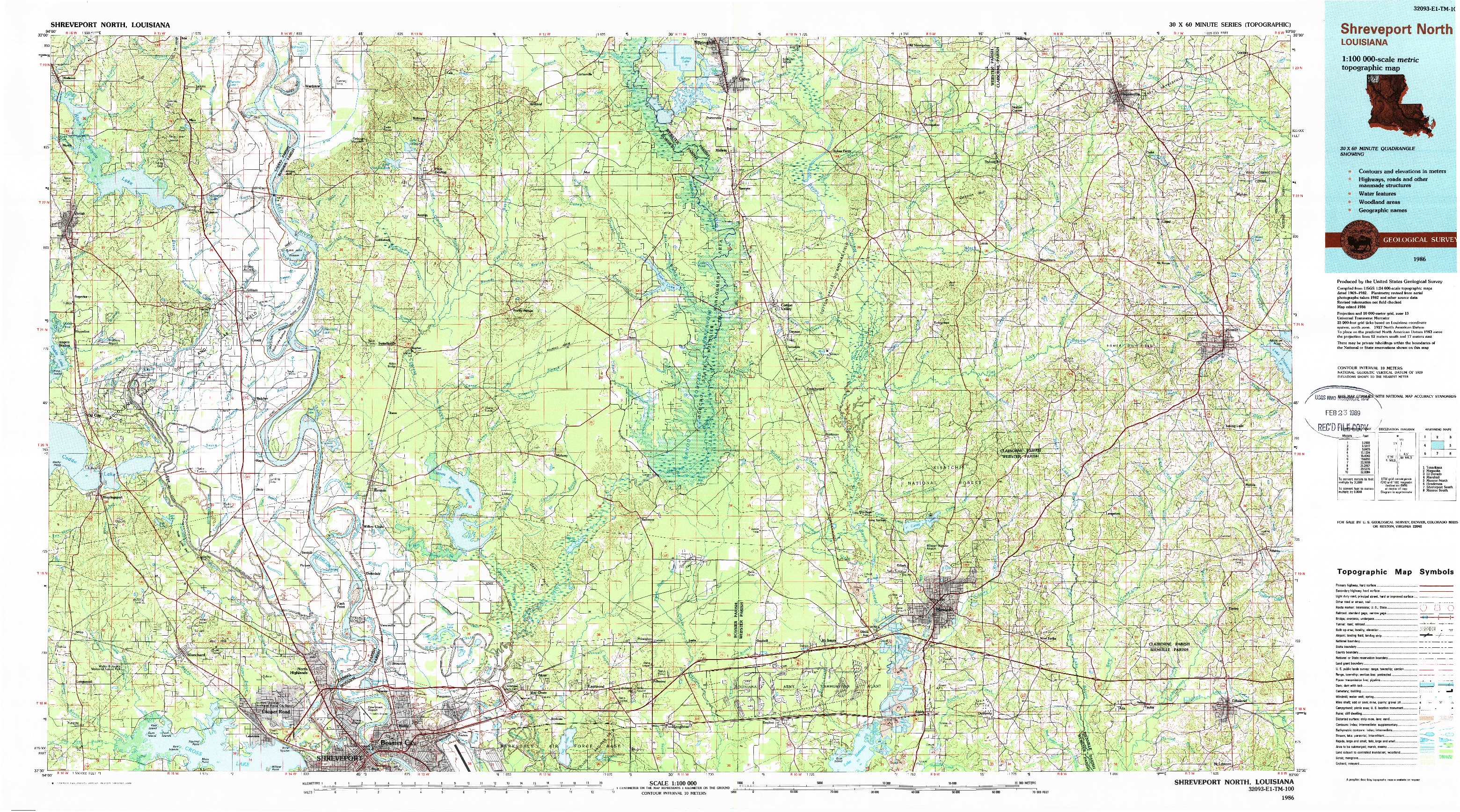 USGS 1:100000-SCALE QUADRANGLE FOR SHREVEPORT NORTH, LA 1986