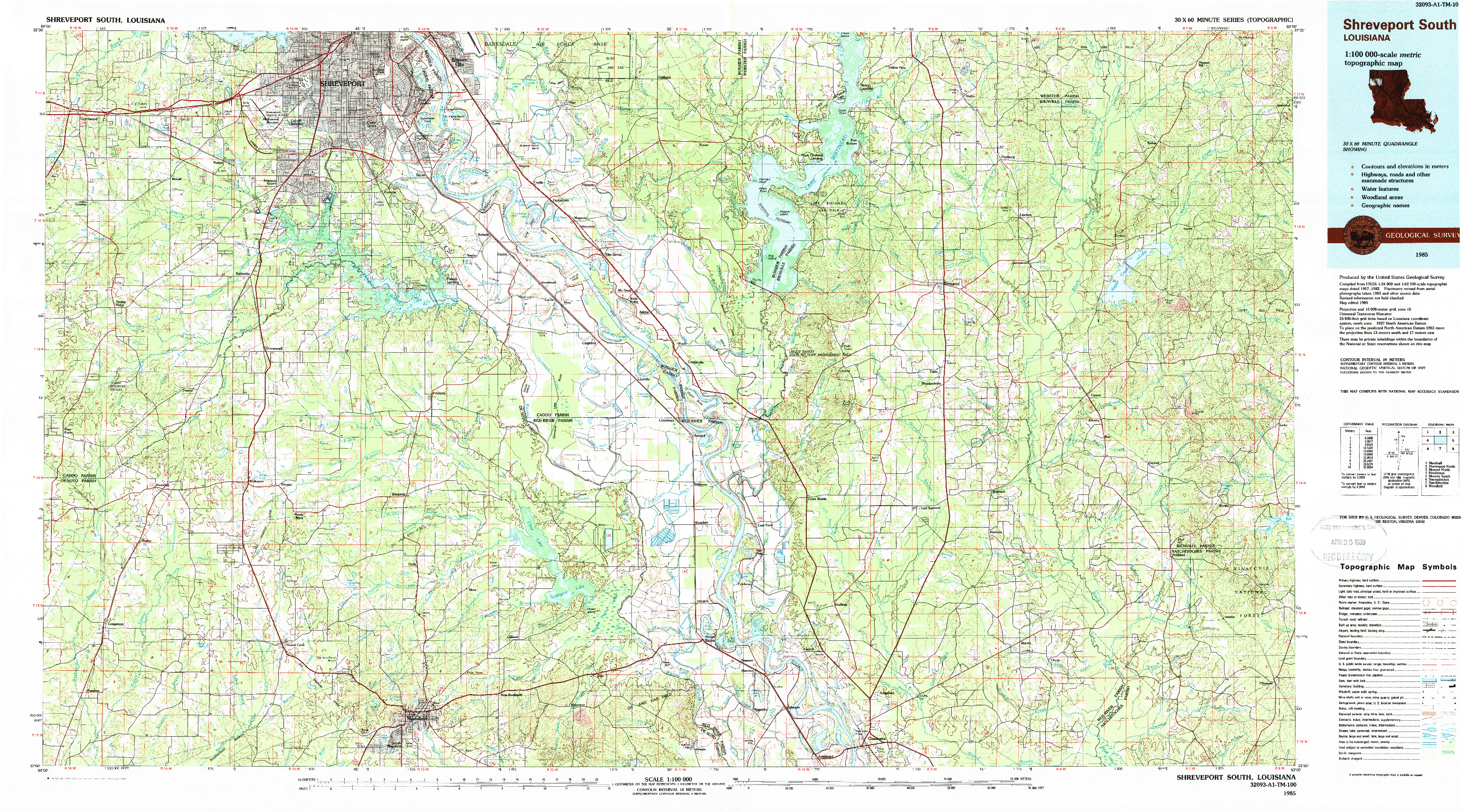 USGS 1:100000-SCALE QUADRANGLE FOR SHREVEPORT SOUTH, LA 1985