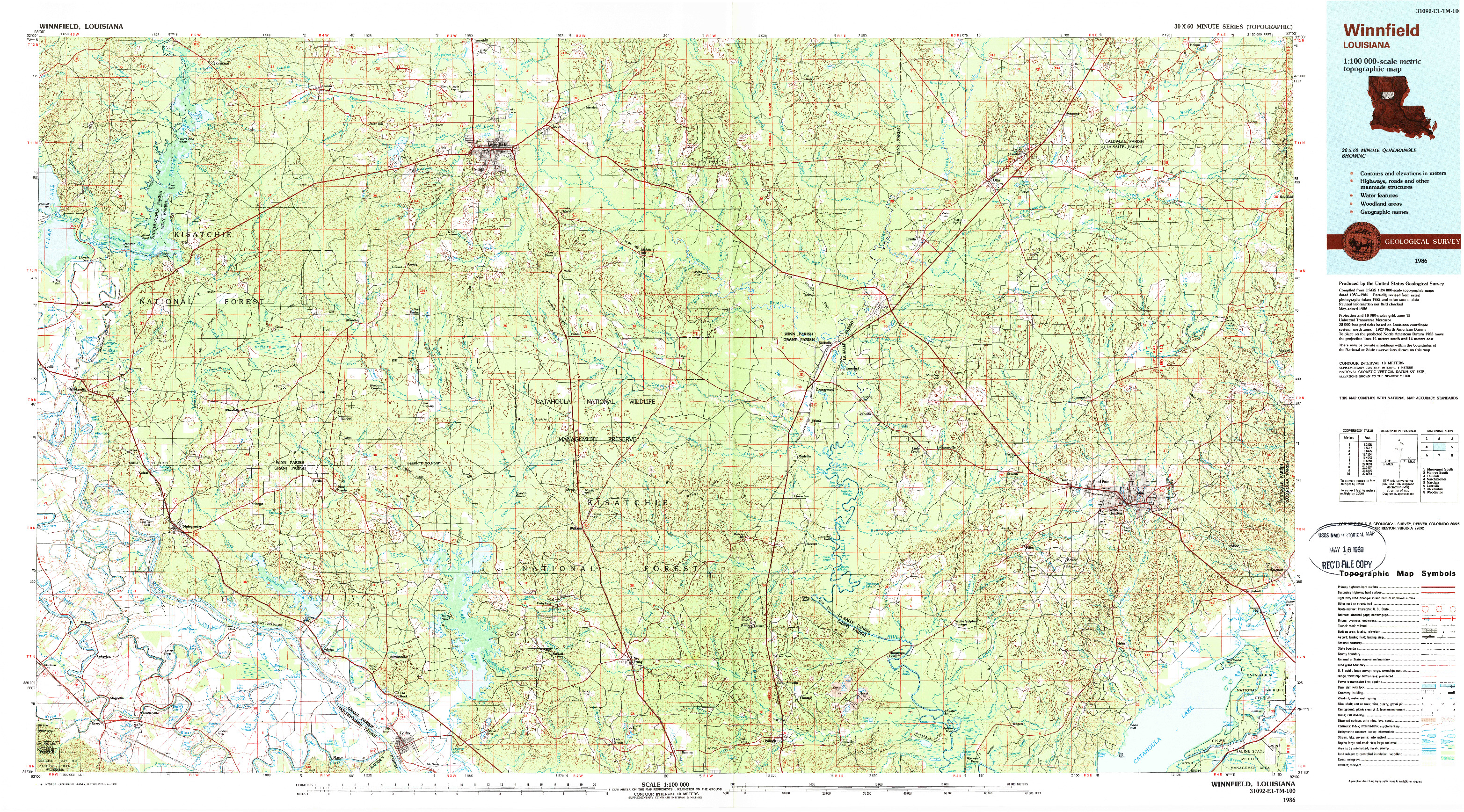 USGS 1:100000-SCALE QUADRANGLE FOR WINNFIELD, LA 1986