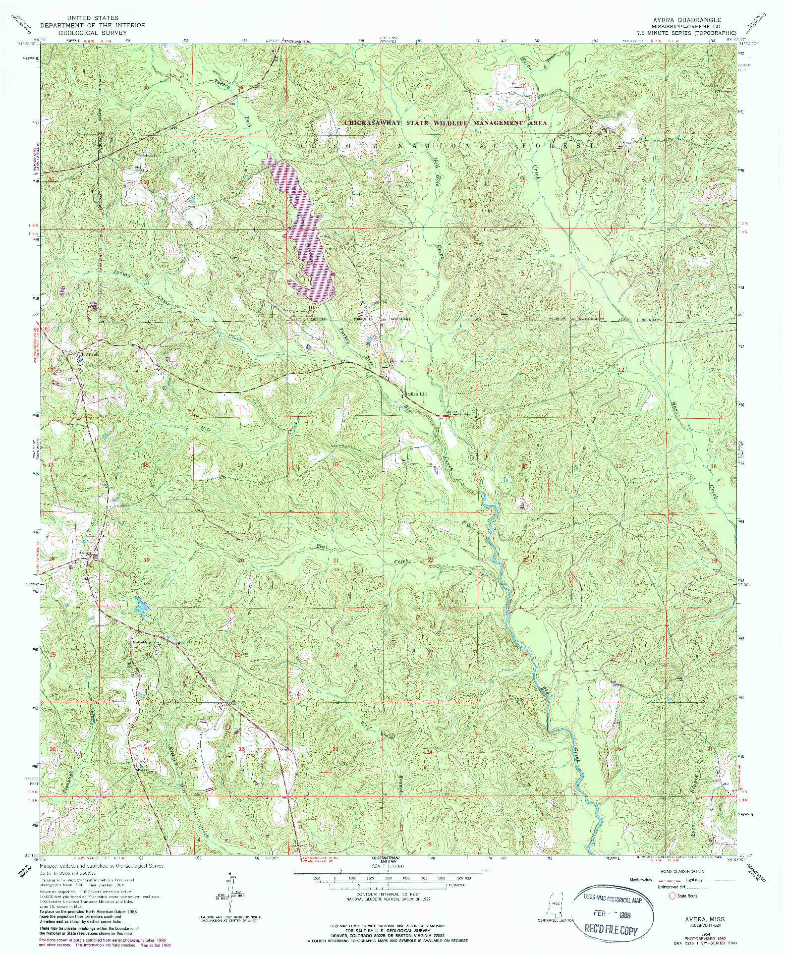 USGS 1:24000-SCALE QUADRANGLE FOR AVERA, MS 1964