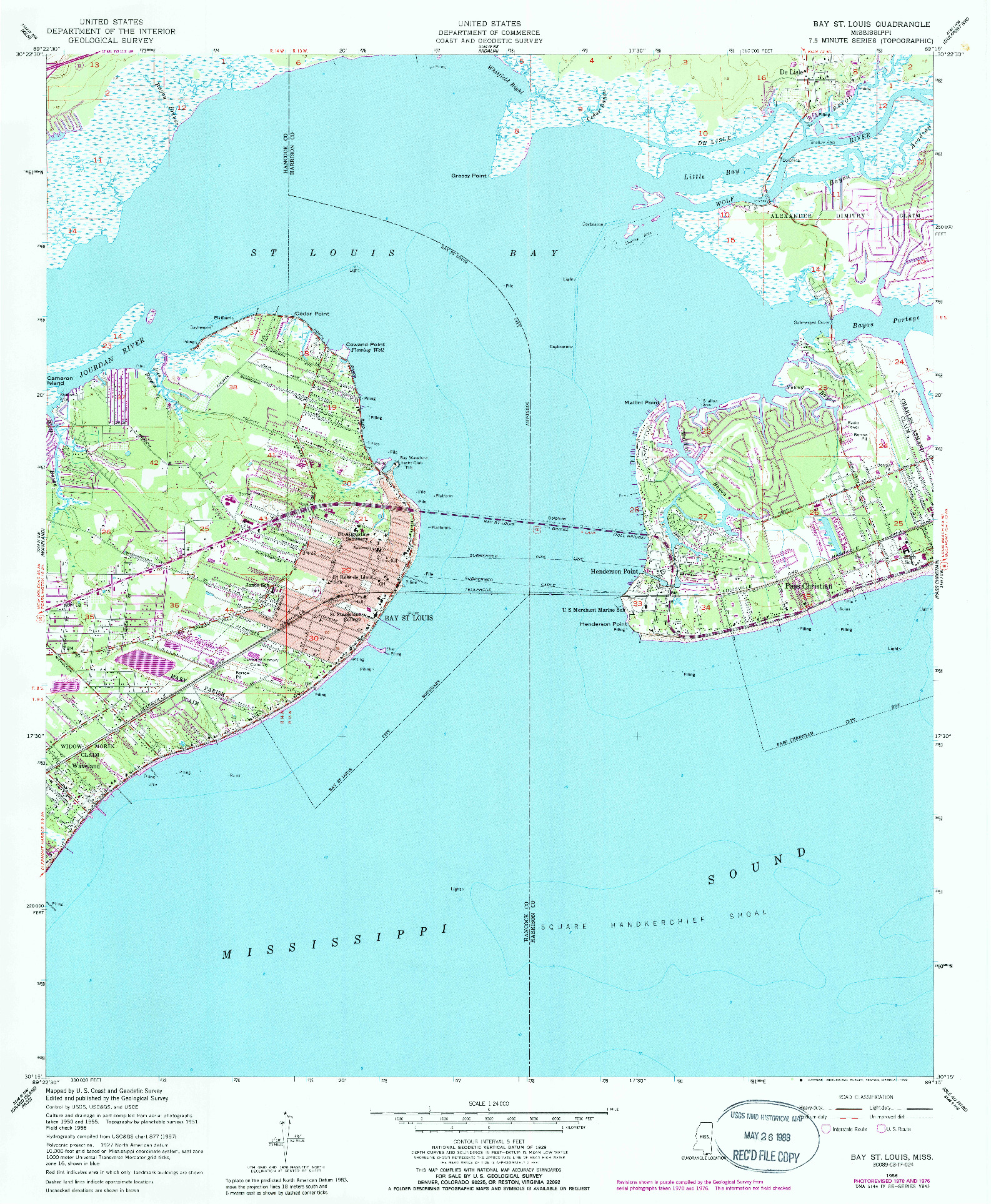 USGS 1:24000-SCALE QUADRANGLE FOR BAY ST. LOUIS, MS 1956