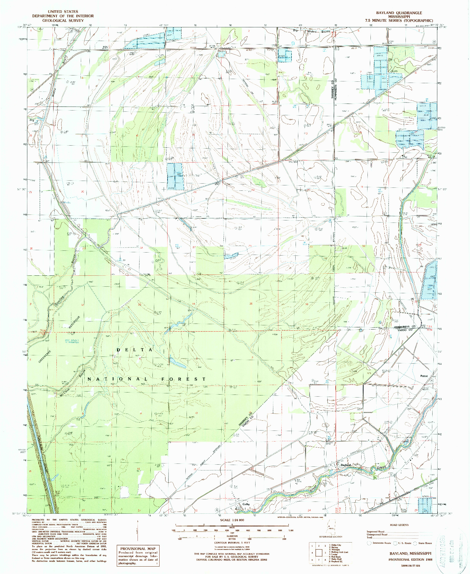 USGS 1:24000-SCALE QUADRANGLE FOR BAYLAND, MS 1988